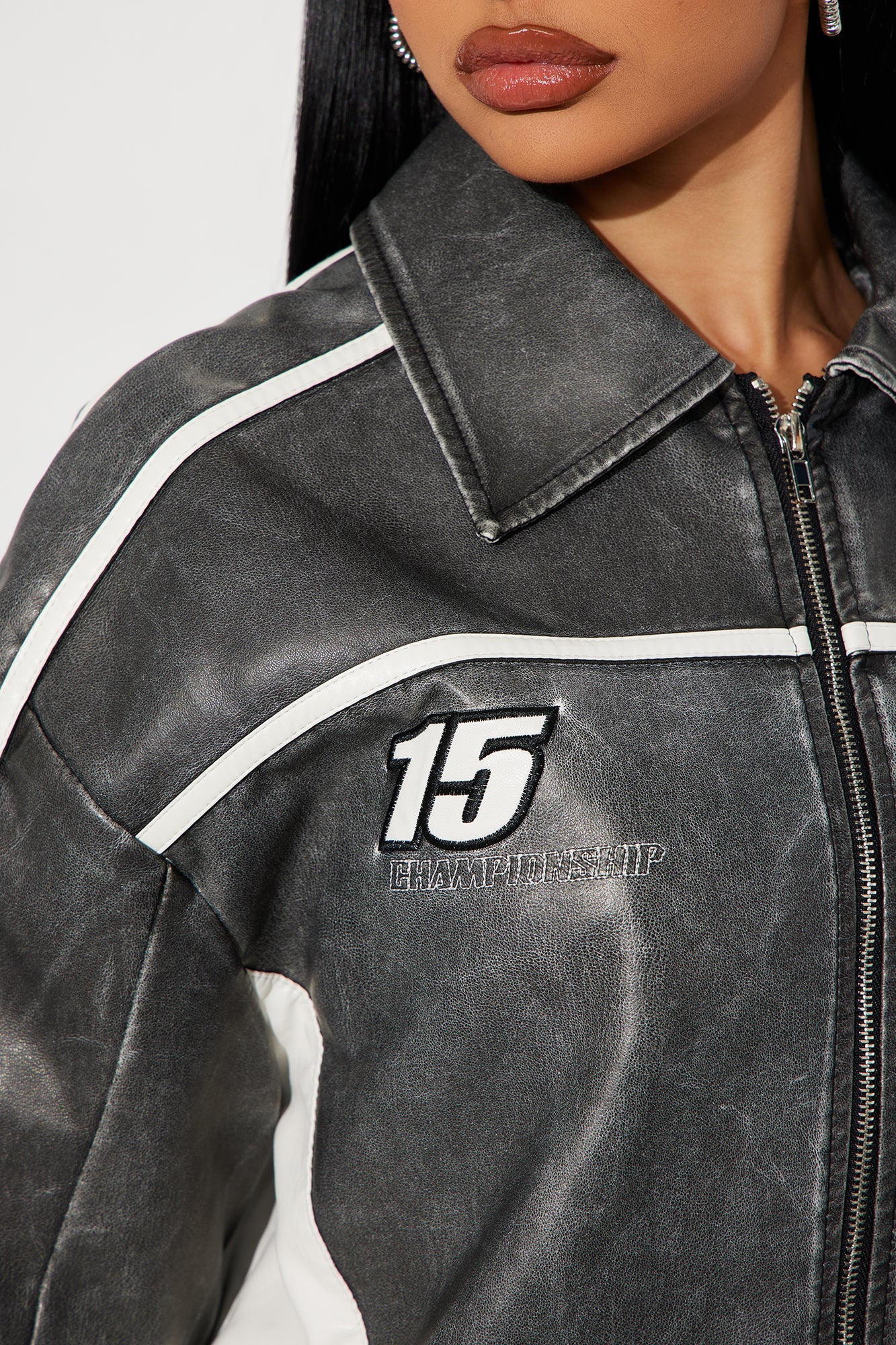 Midnight Drifter Faux Leather Jacket - Charcoal/combo