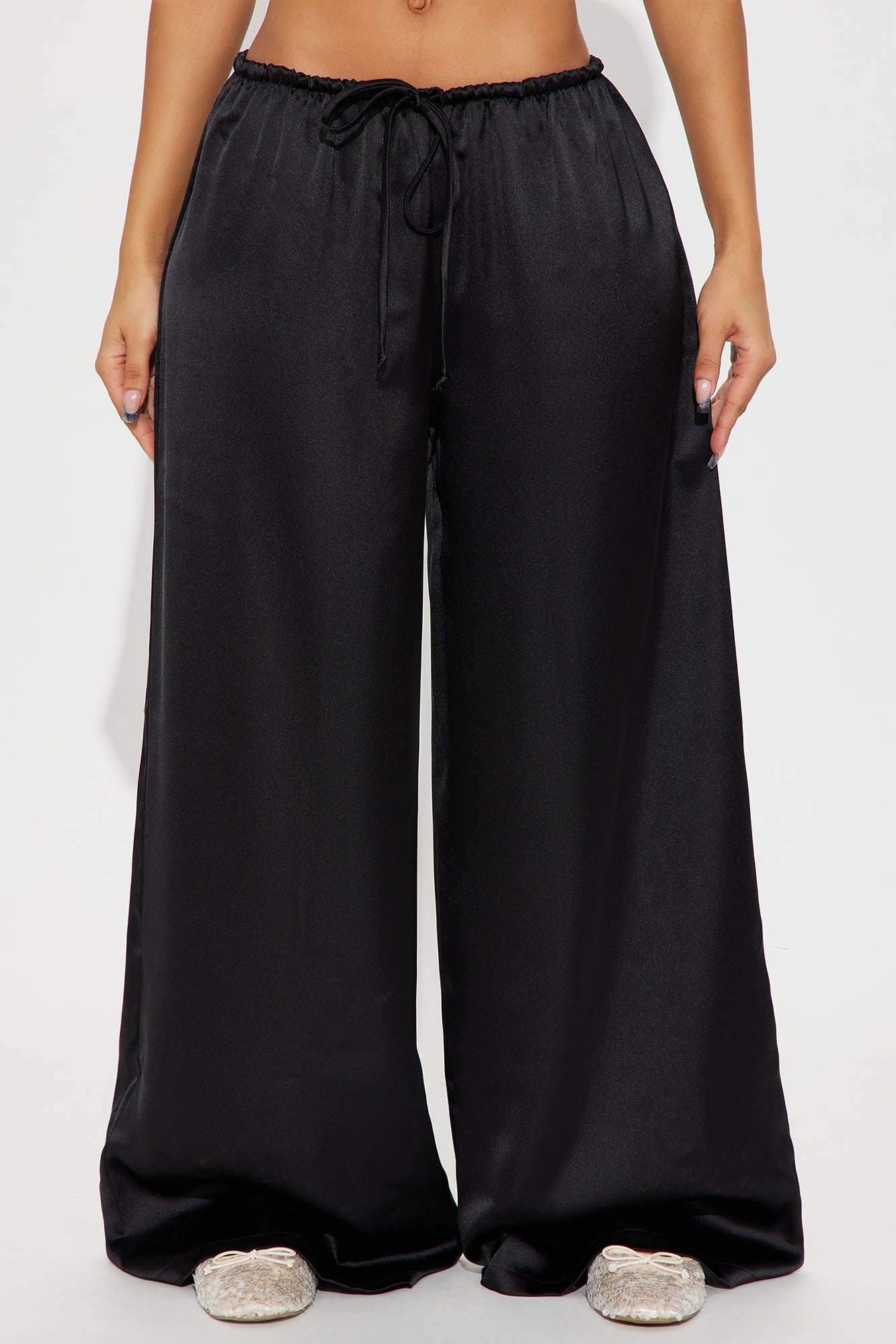 Augustine Satin Wide Leg Pant 32″ - Black
