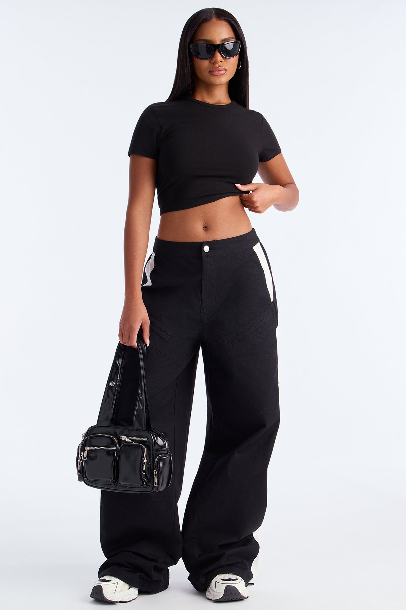 Alana Textured Wide Leg Jogger 33″ - Black/White