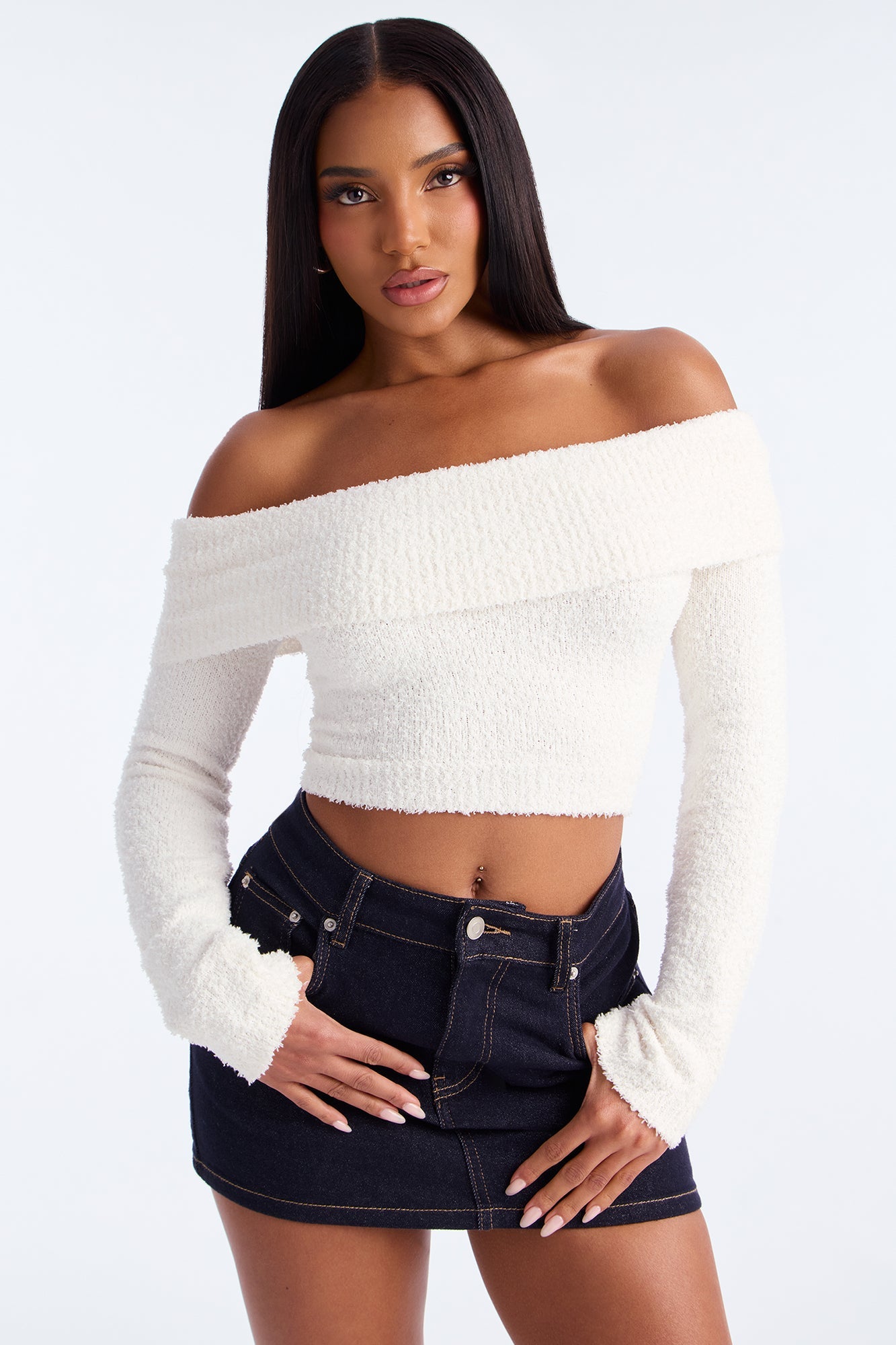 Anyone But You Off Shoulder Sweater Top - White