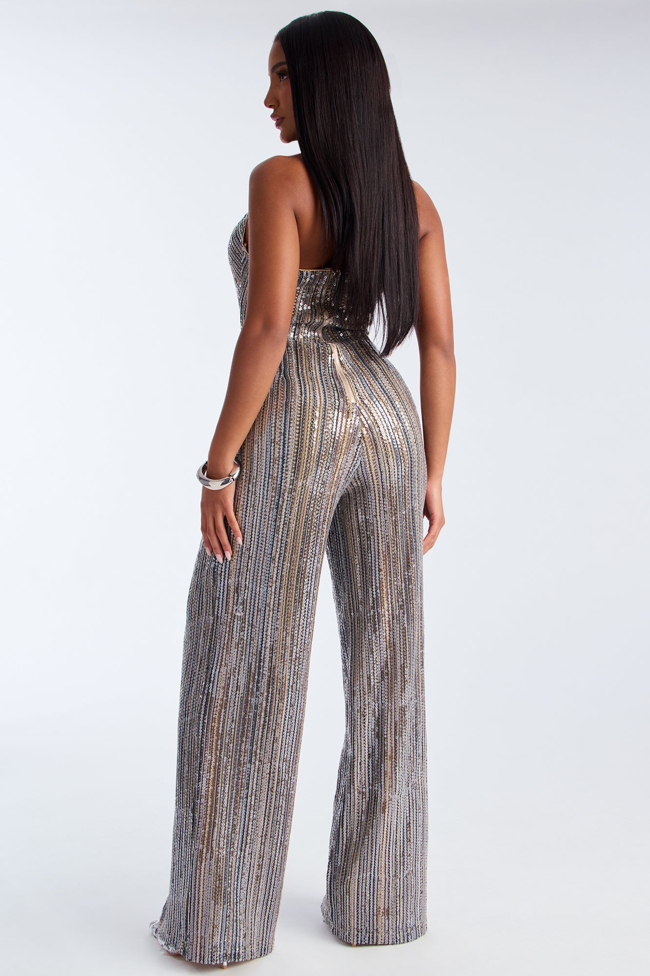 In The Spotlight Sequin Halter Jumpsuit - Teal/combo