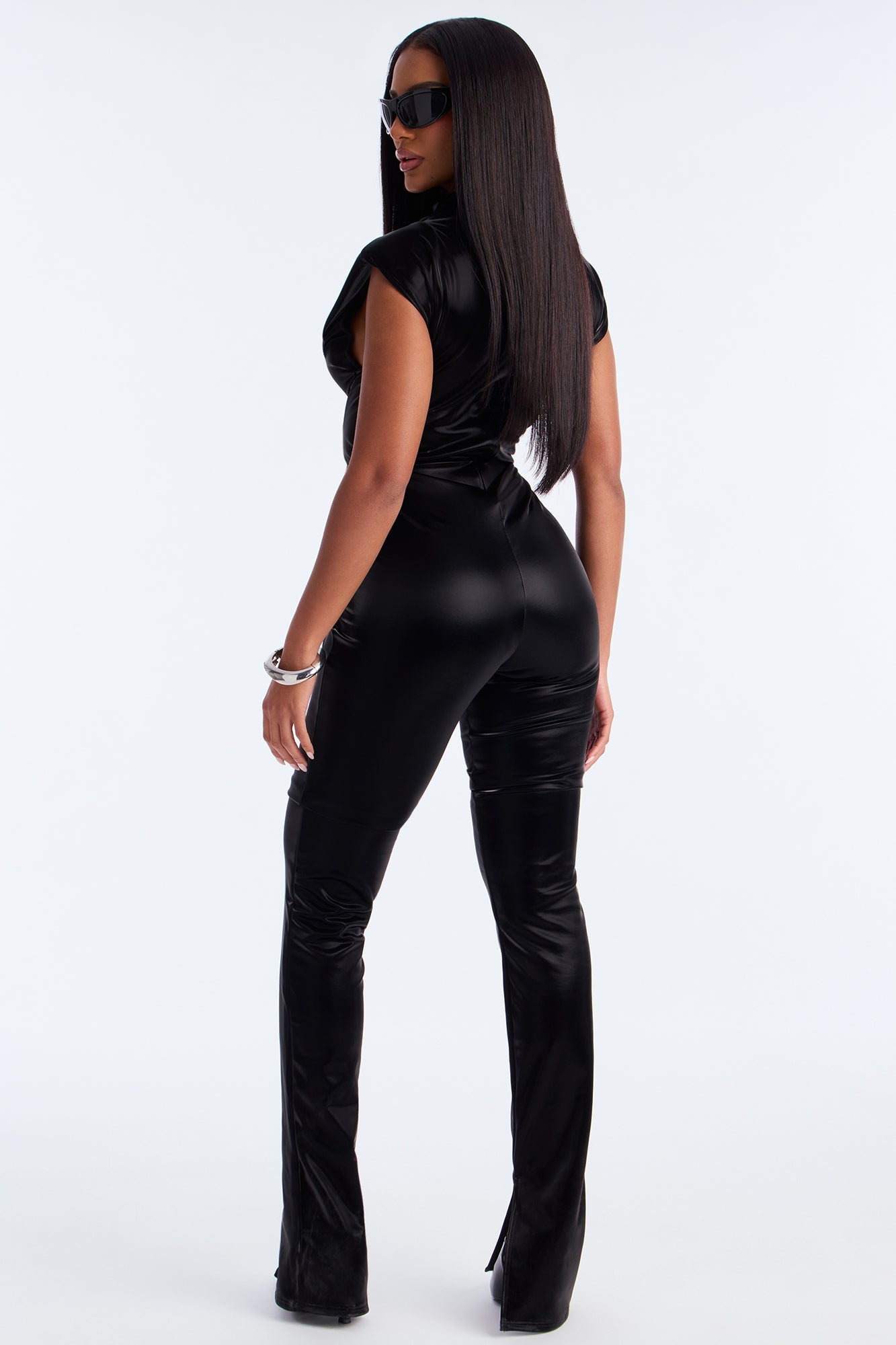 Very Bold Faux Leather Jumpsuit - Black