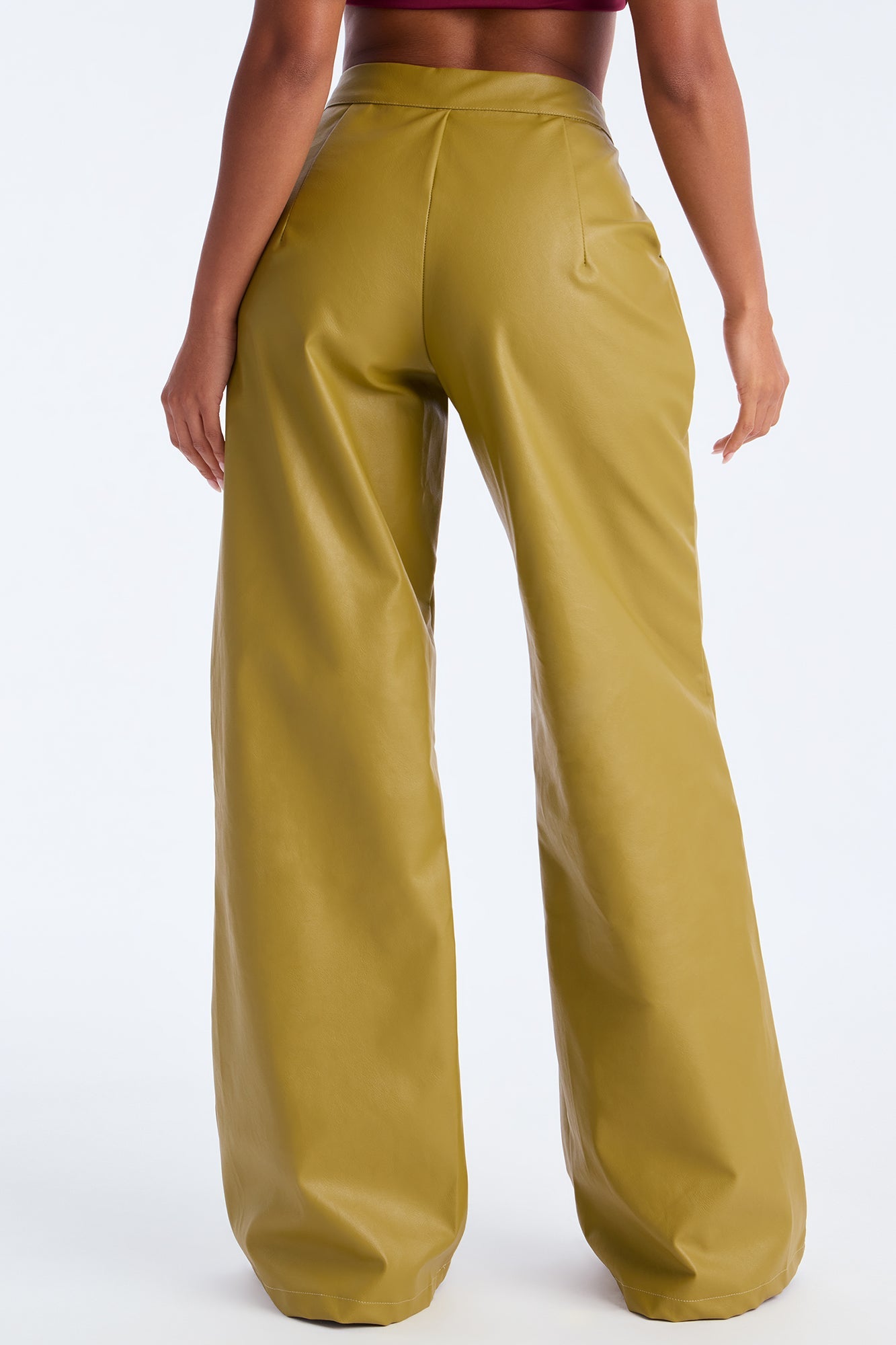 Best Of Me Faux Leather Wide Leg Pant 33″ - Chartreuse