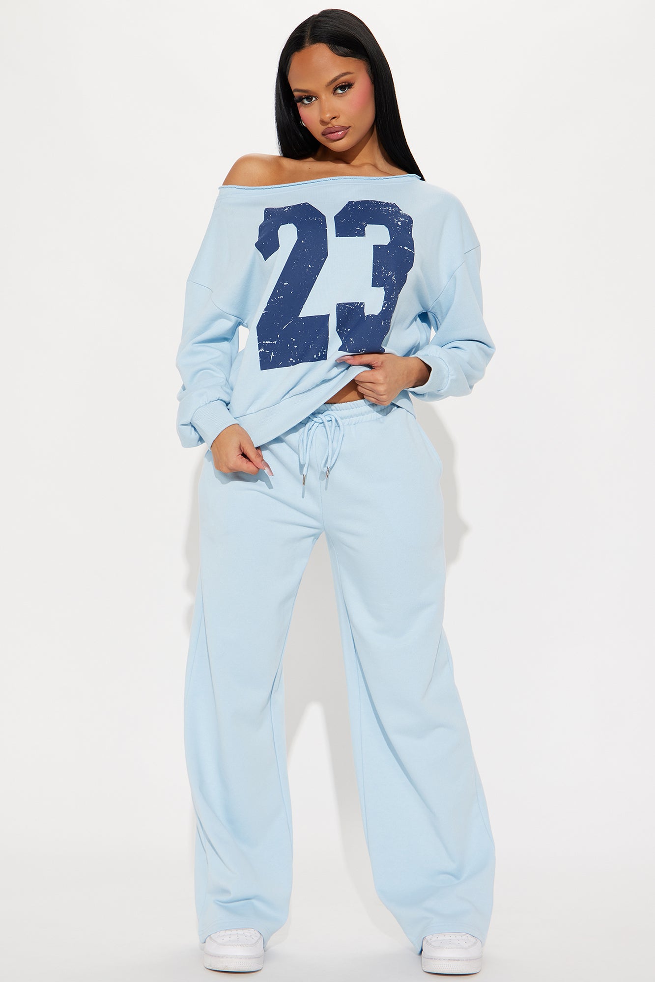 23 Off Shoulder Sweatsuit Set - Light Blue