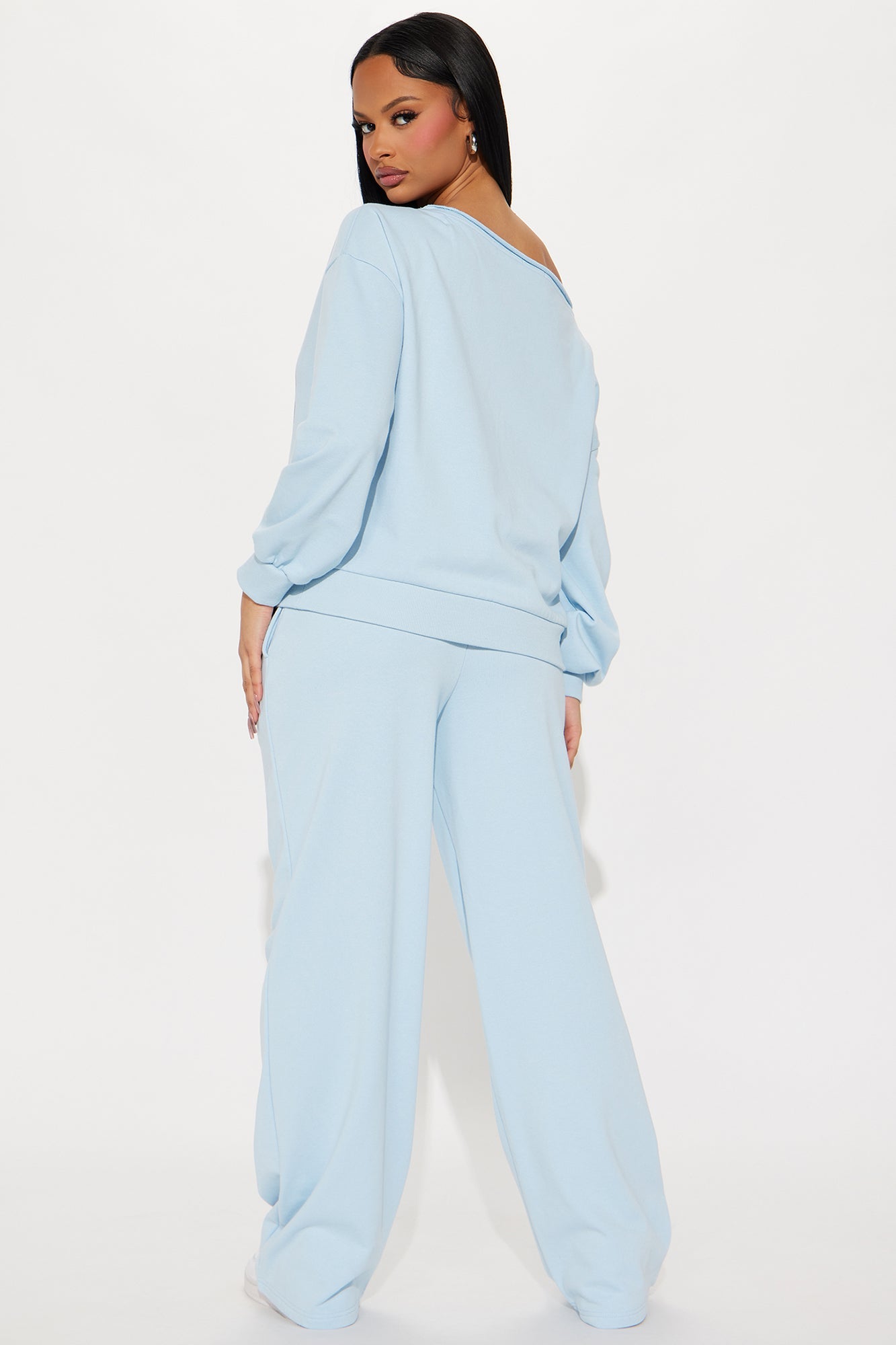 23 Off Shoulder Sweatsuit Set - Light Blue