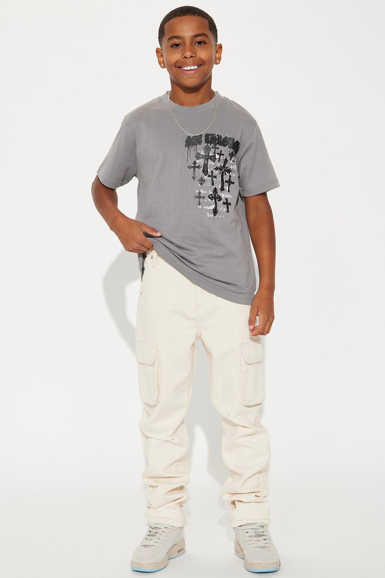 Mini See Through Crossed Print T-Shirt - Grey