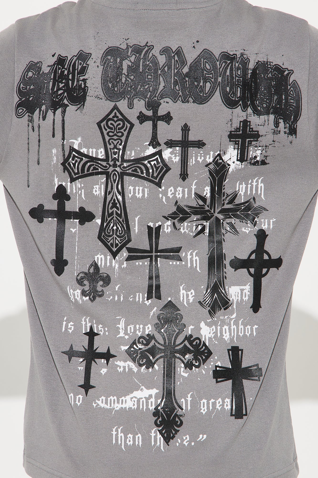 Mini See Through Crossed Print T-Shirt - Grey