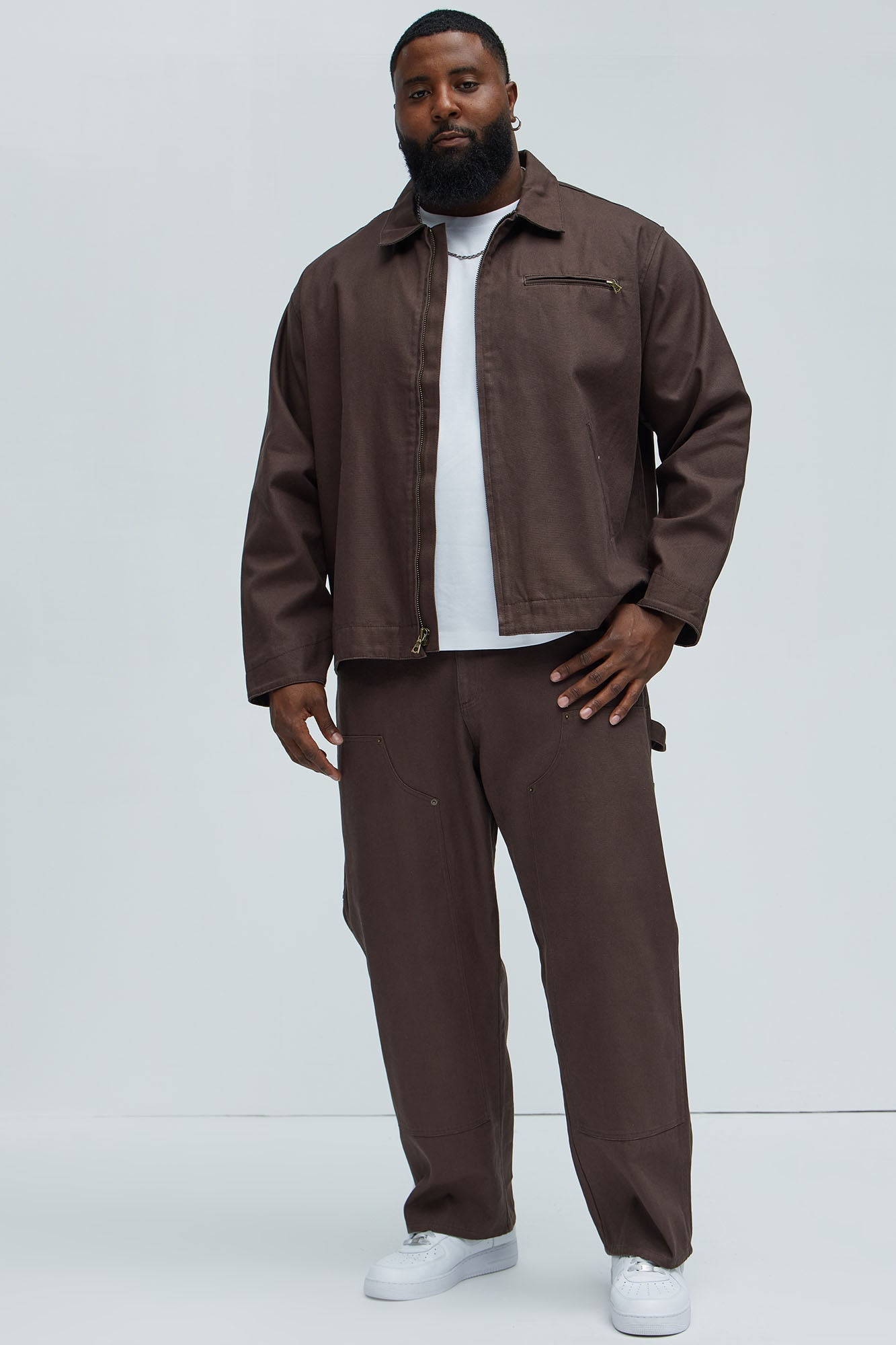 Alexander Double Knee Straight Utility Canvas Pants - Brown