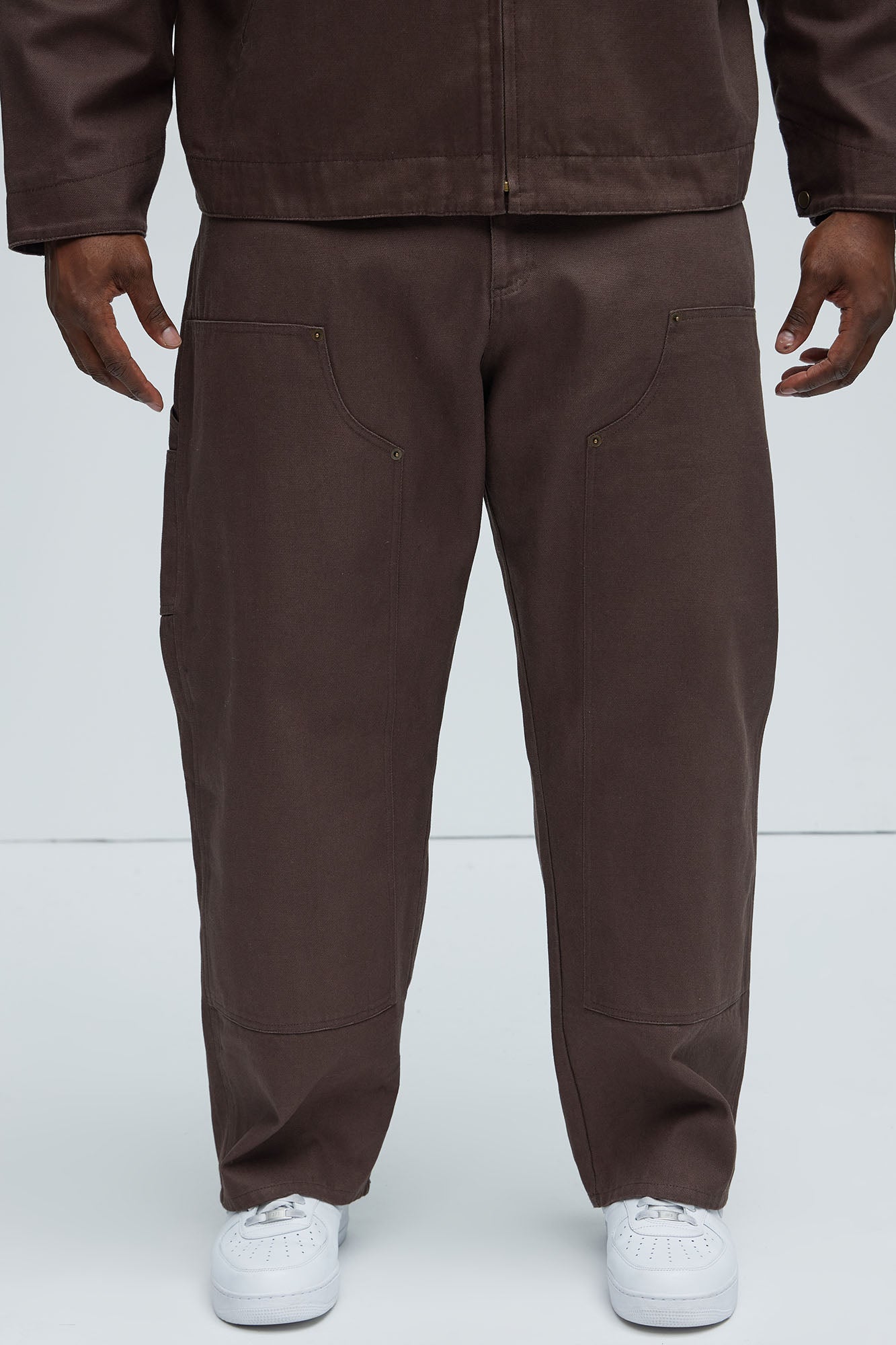 Alexander Double Knee Straight Utility Canvas Pants - Brown