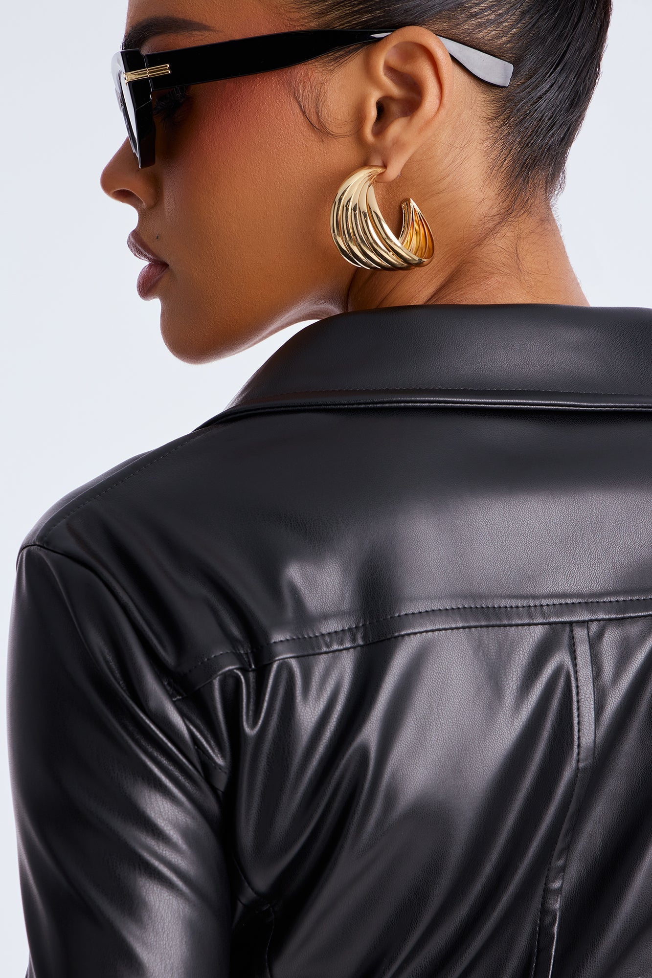 Juliana Button Up Faux Leather Midi Dress - Black