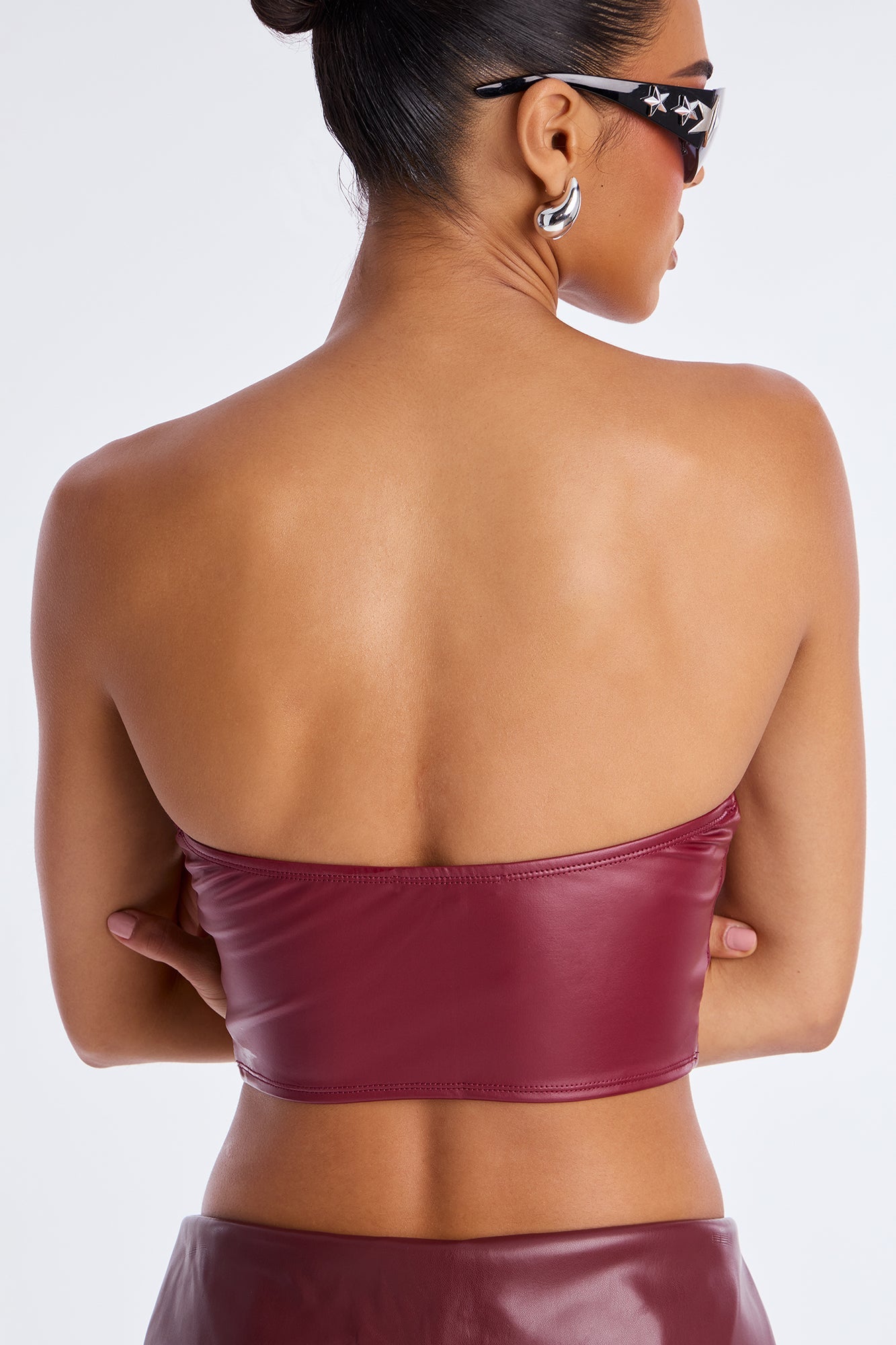 Alina PU Corset Top - Burgundy