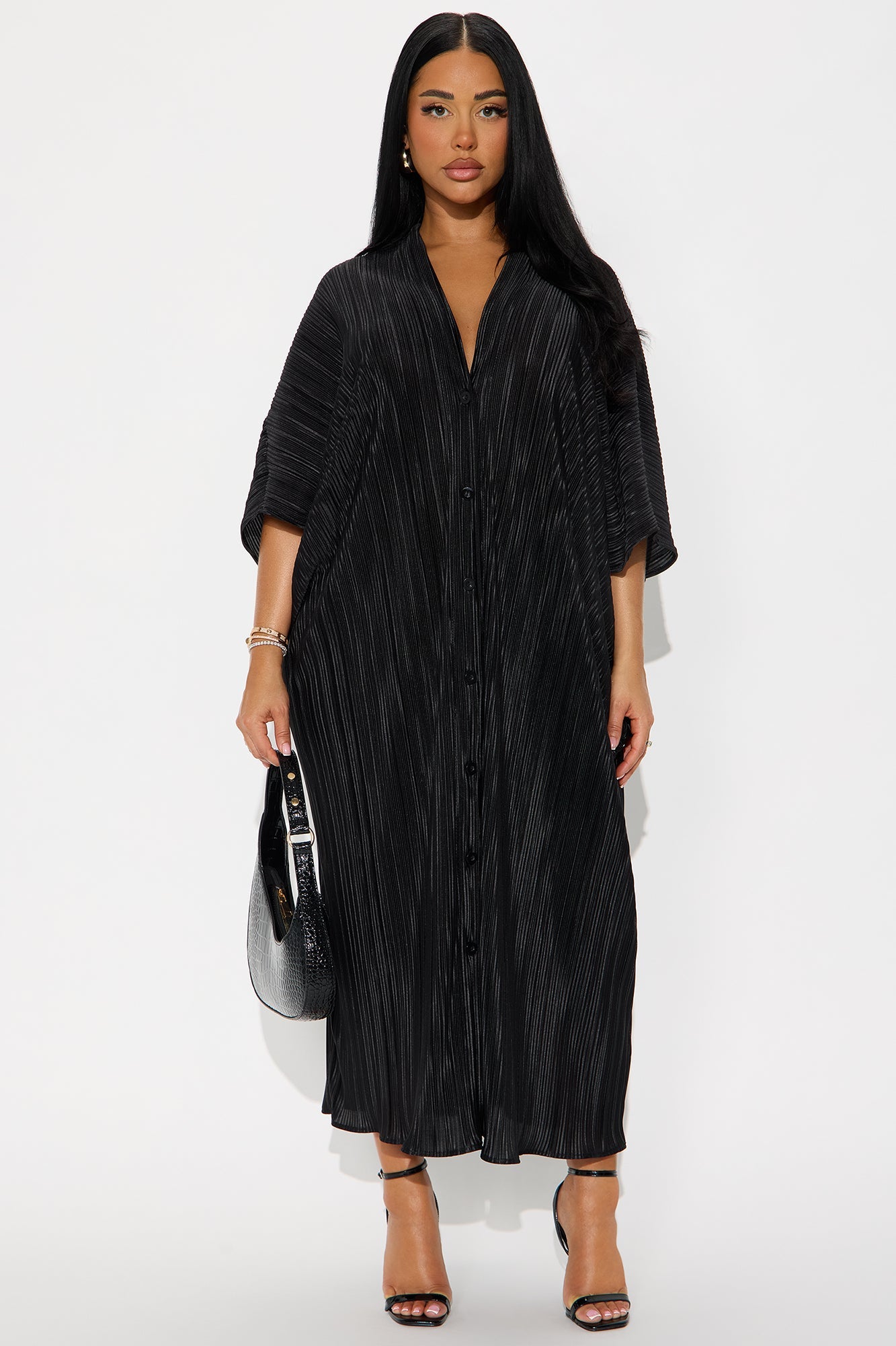 Isa Plisse Maxi Dress - Black