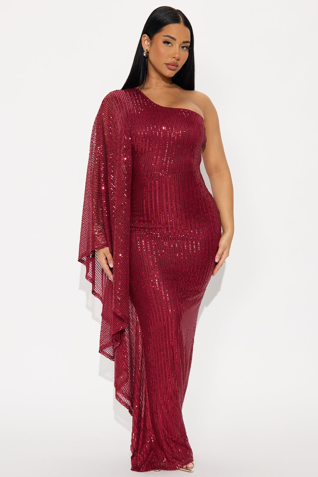 Haute Stuff Sequin Maxi Gown - Burgundy