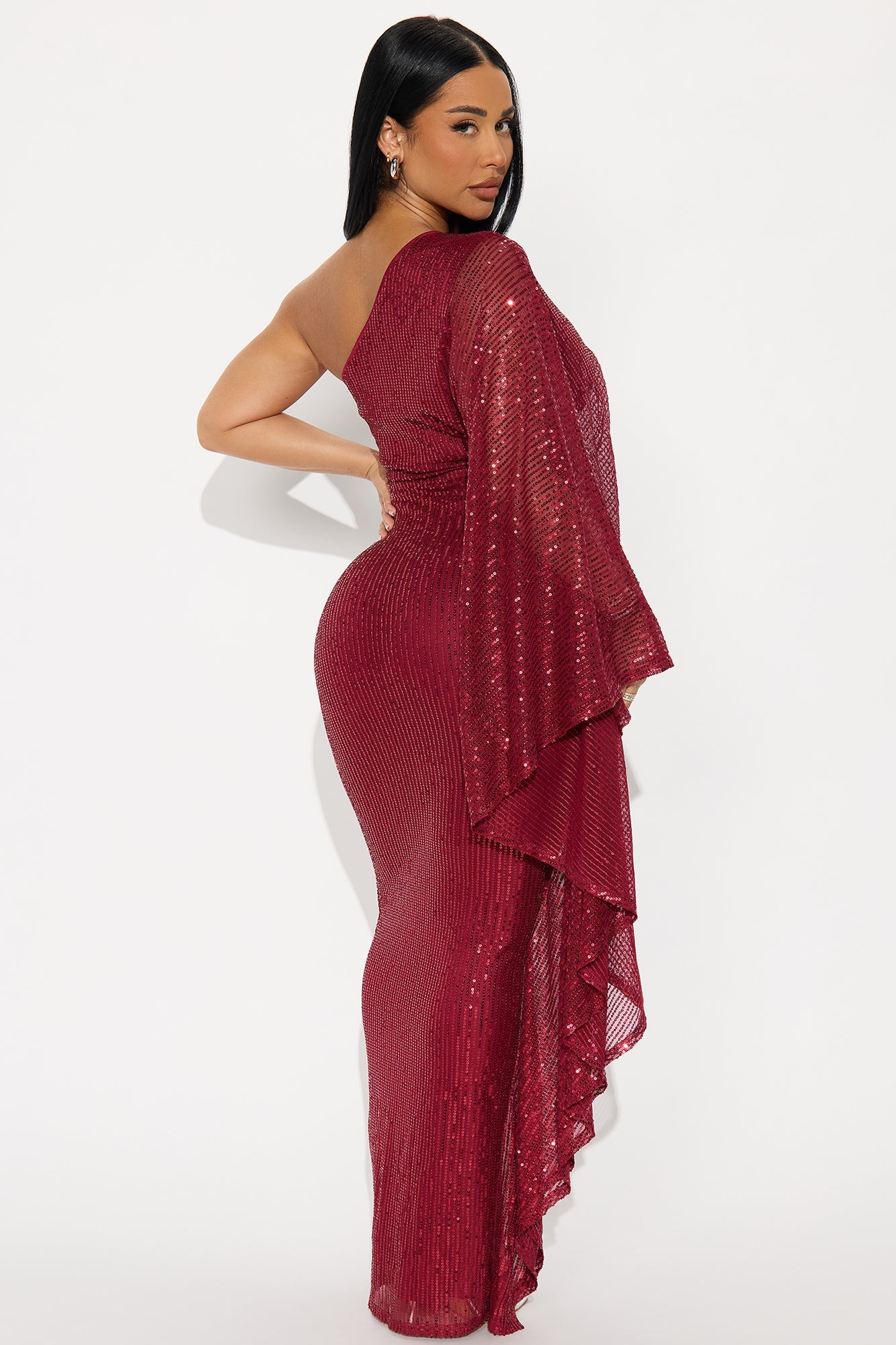 Haute Stuff Sequin Maxi Gown - Burgundy