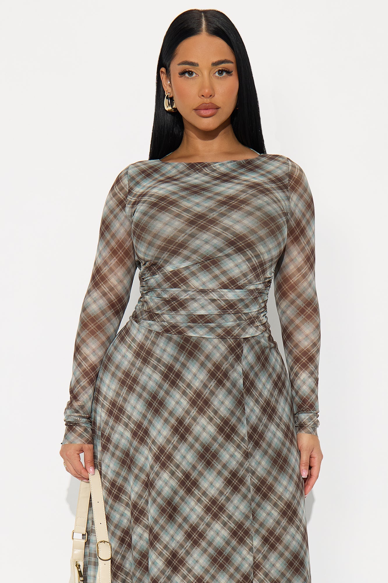 Sally Plaid Maxi Dress - Brown Combo