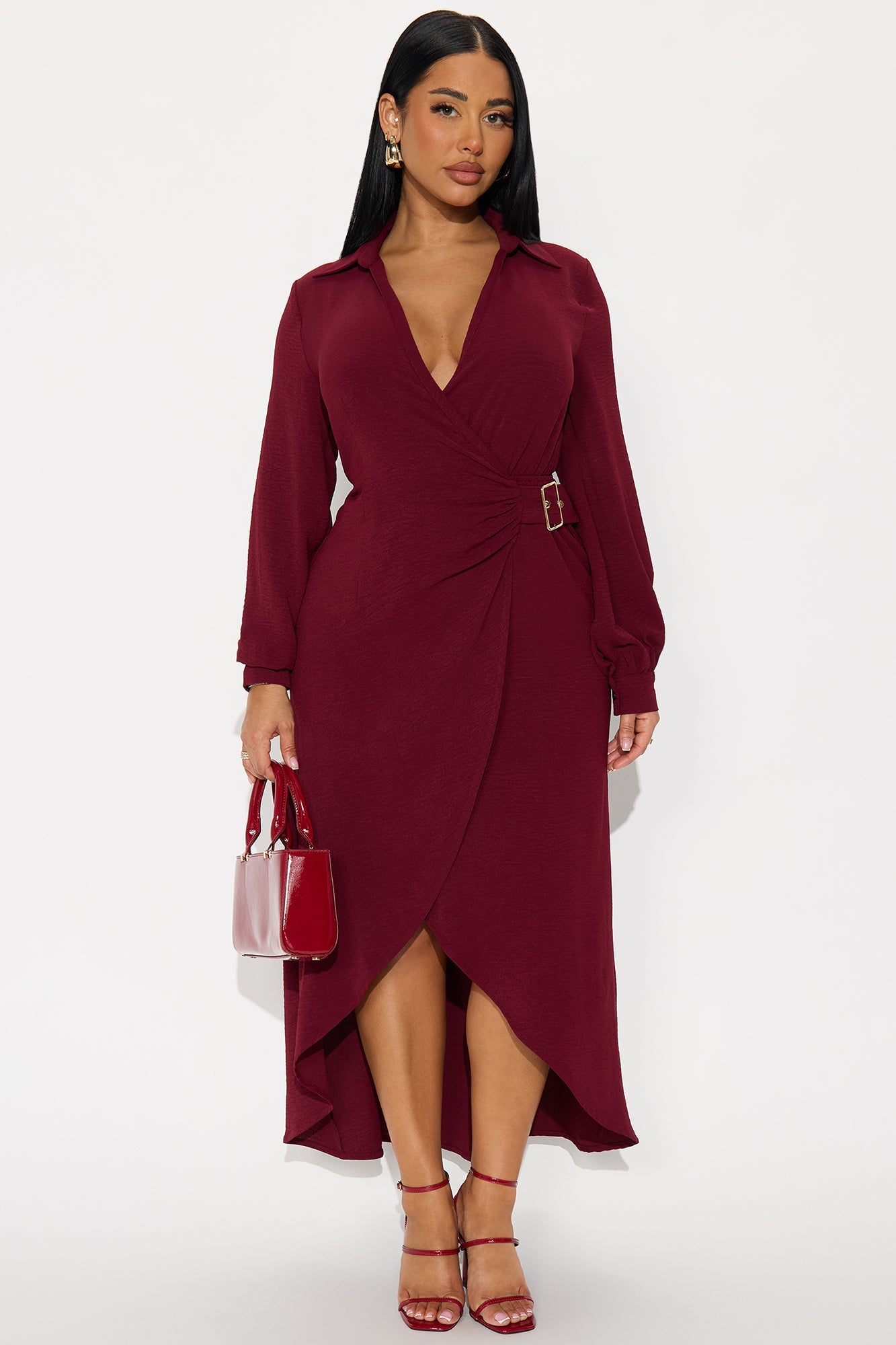Moreen Belted Maxi Dress - Burgundy