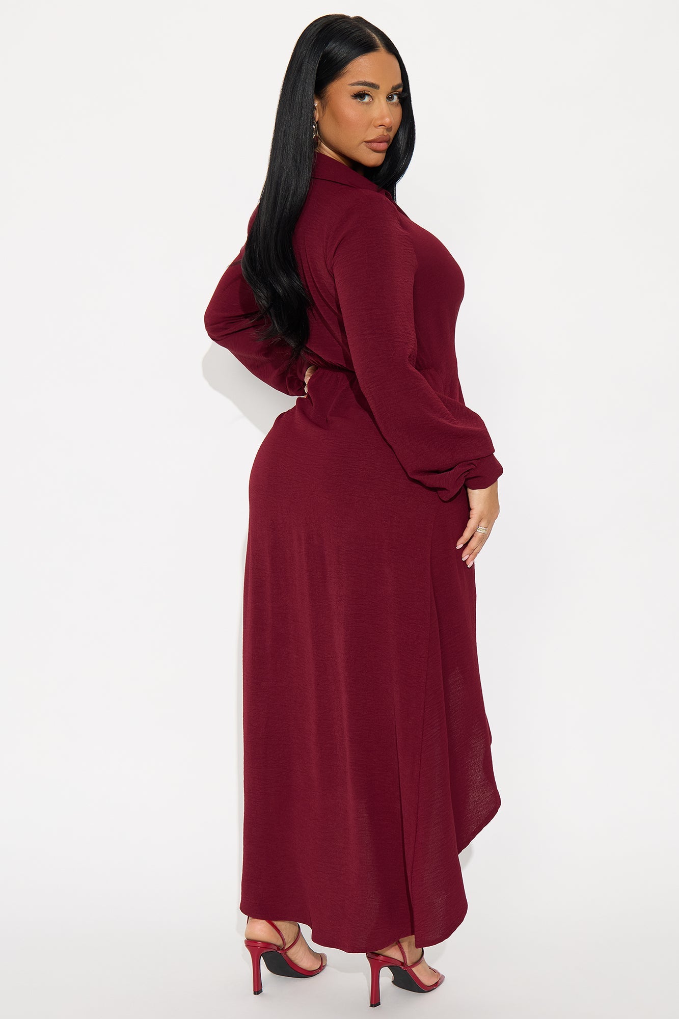 Moreen Belted Maxi Dress - Burgundy