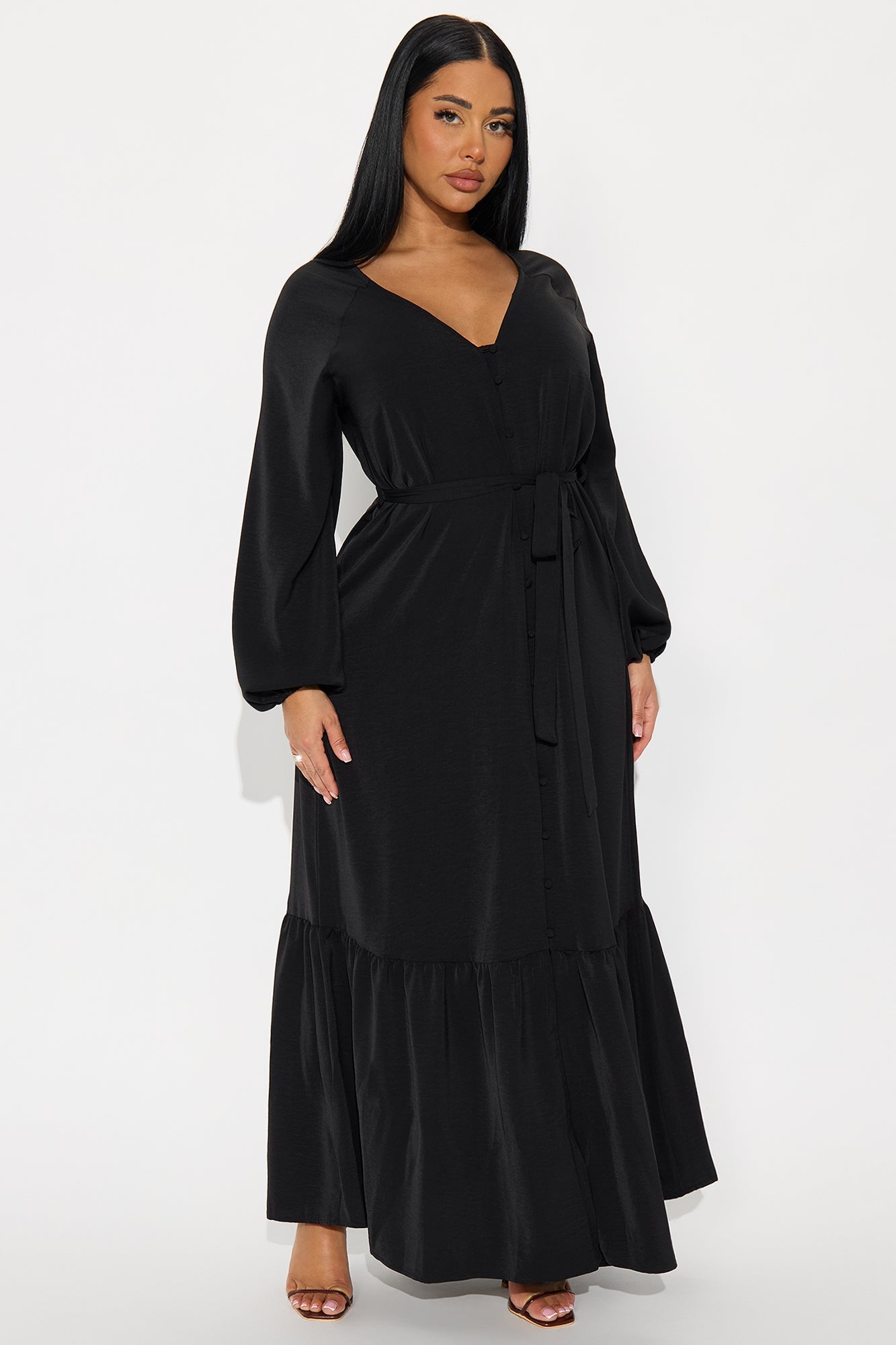 Swaying Long Sleeve Maxi Dress - Black
