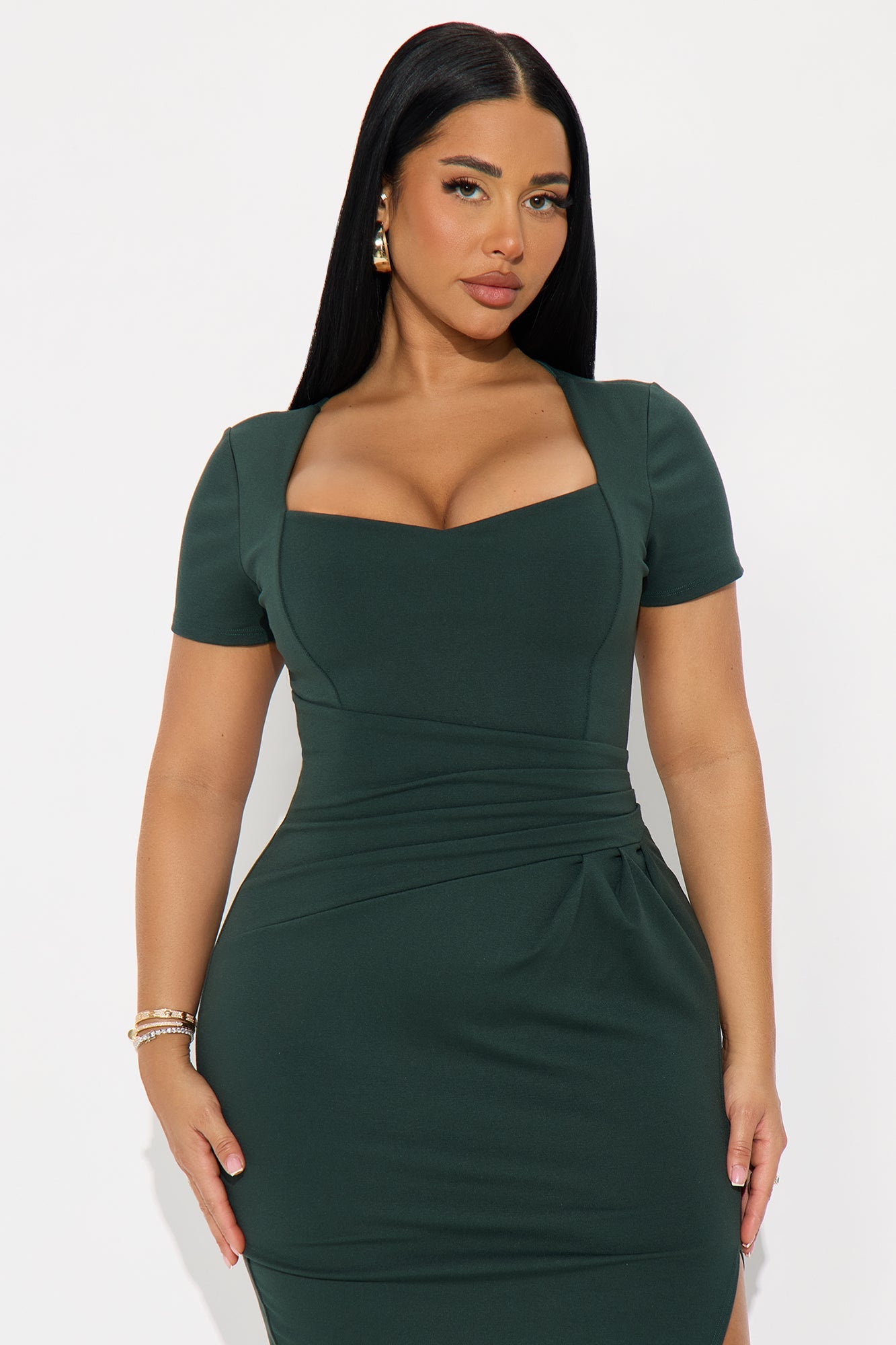 Stevie Short Sleeve Ponte Midi Dress - Hunter