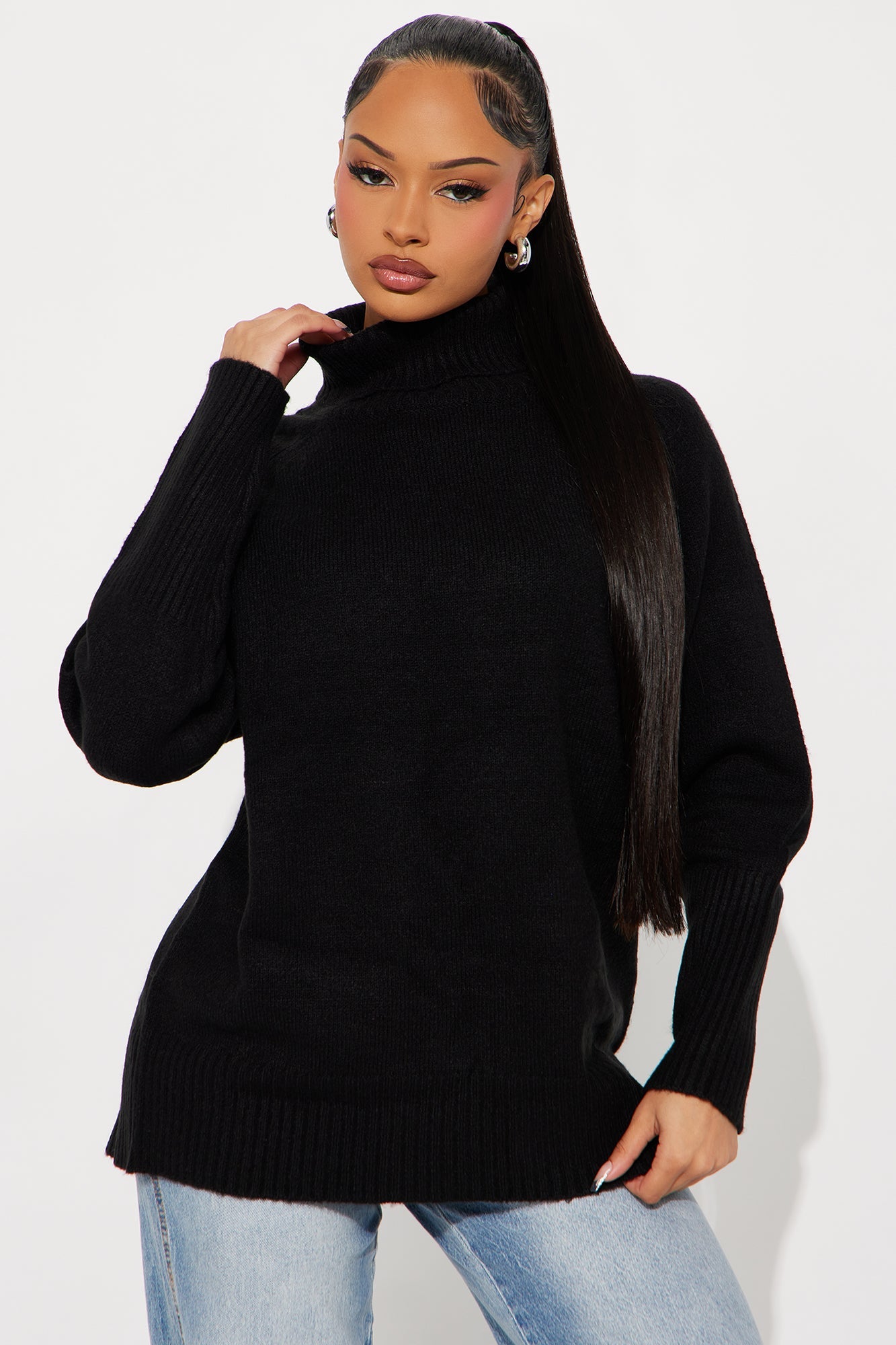 Head In The Clouds Turtle Neck Sweater - Black