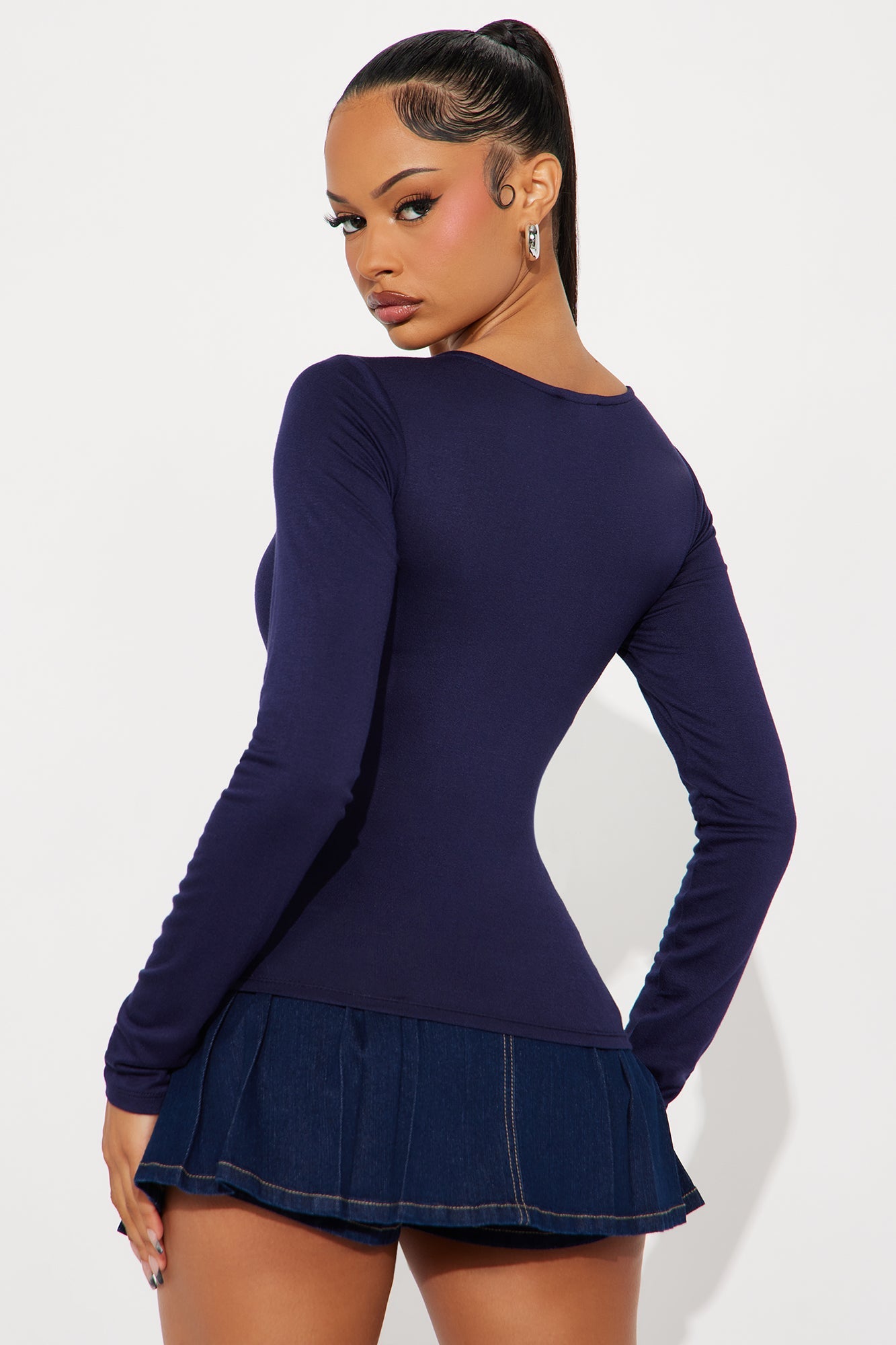 Yasmeen Square Neck Top - Navy
