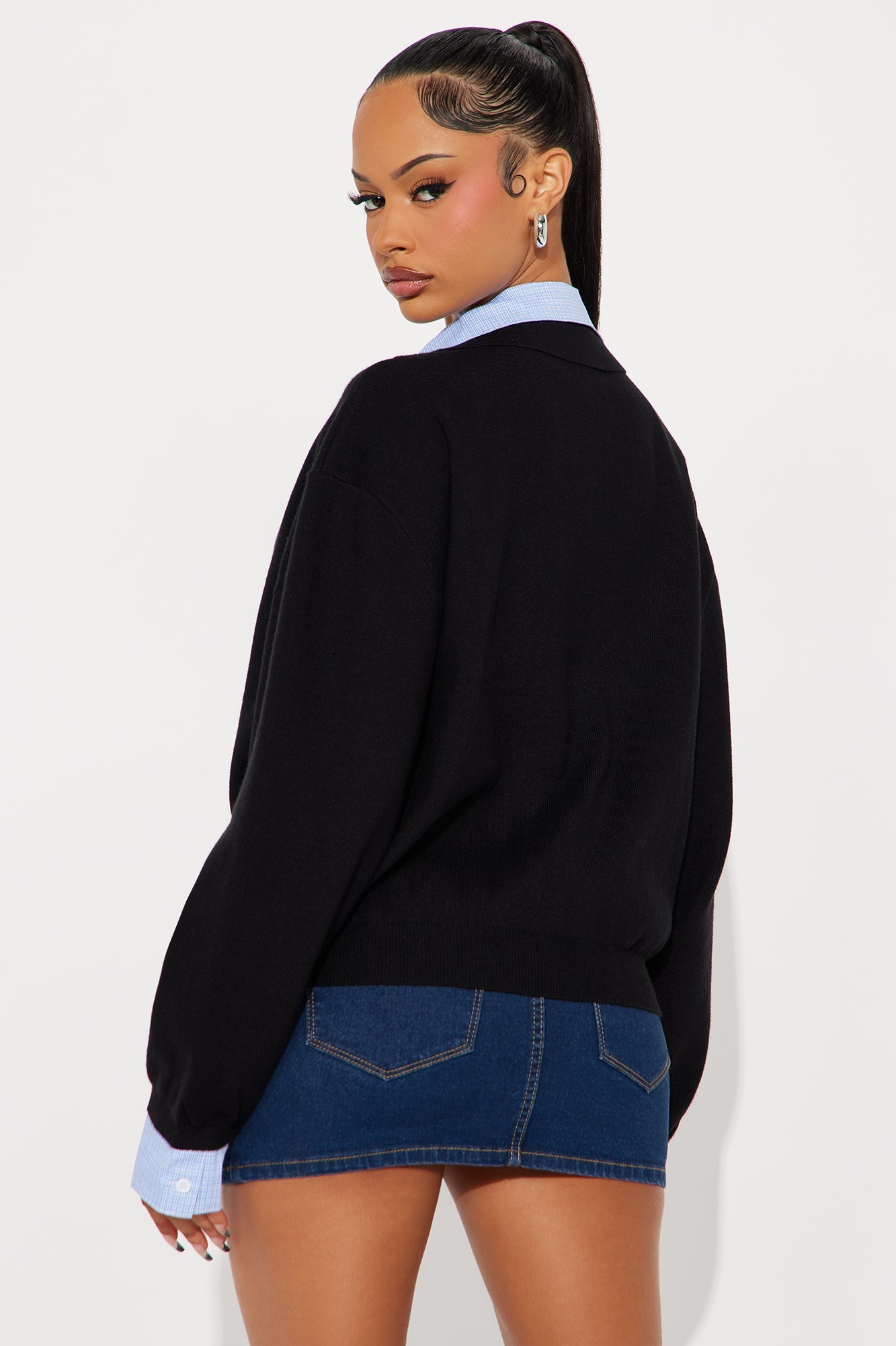 Clocked In Poplin Collar Sweater - Black/combo