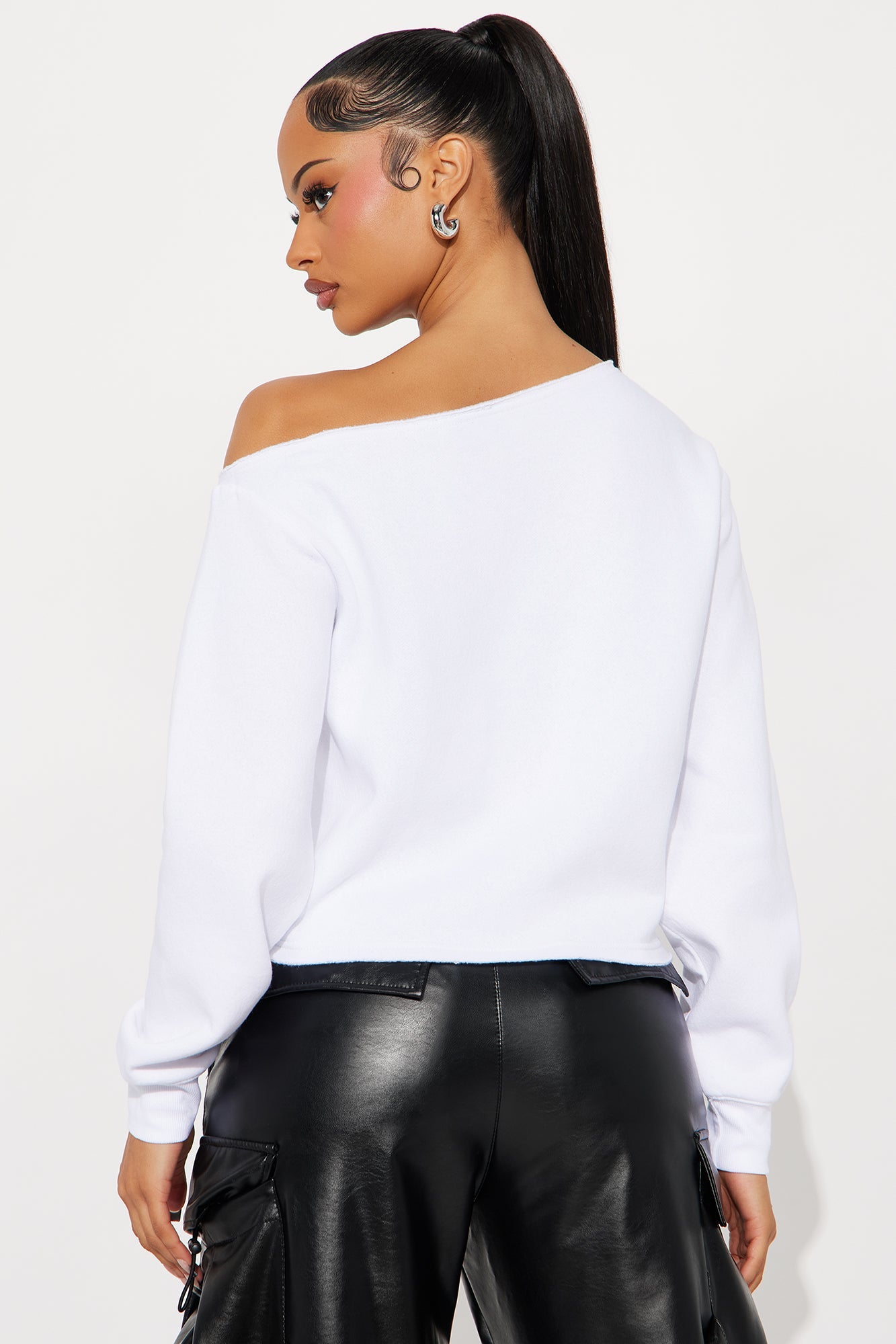 Chevrolet Off Shoulder Fleece Sweatshirt - White