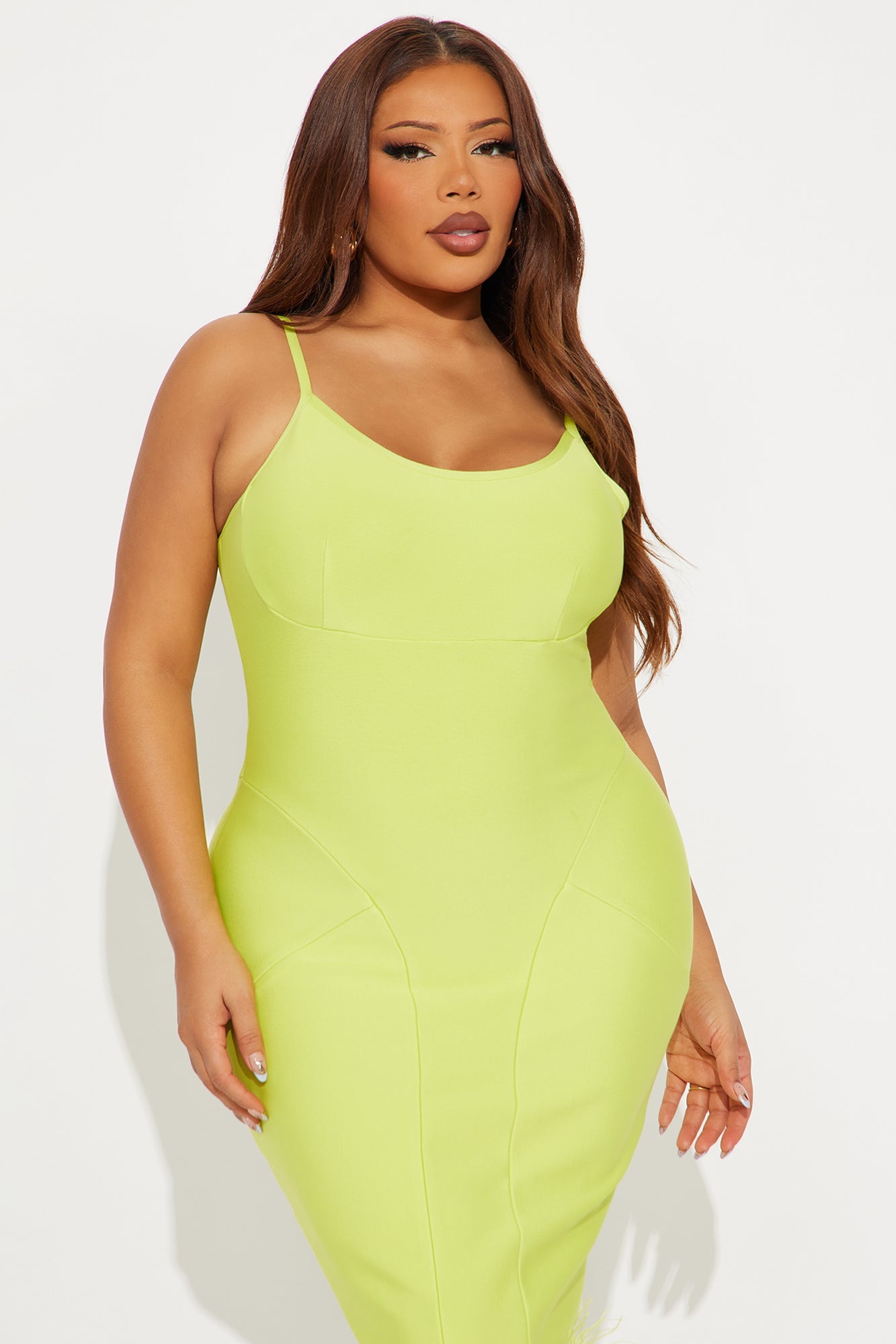 Cute Fur You Bandage Midi Dress - Lime
