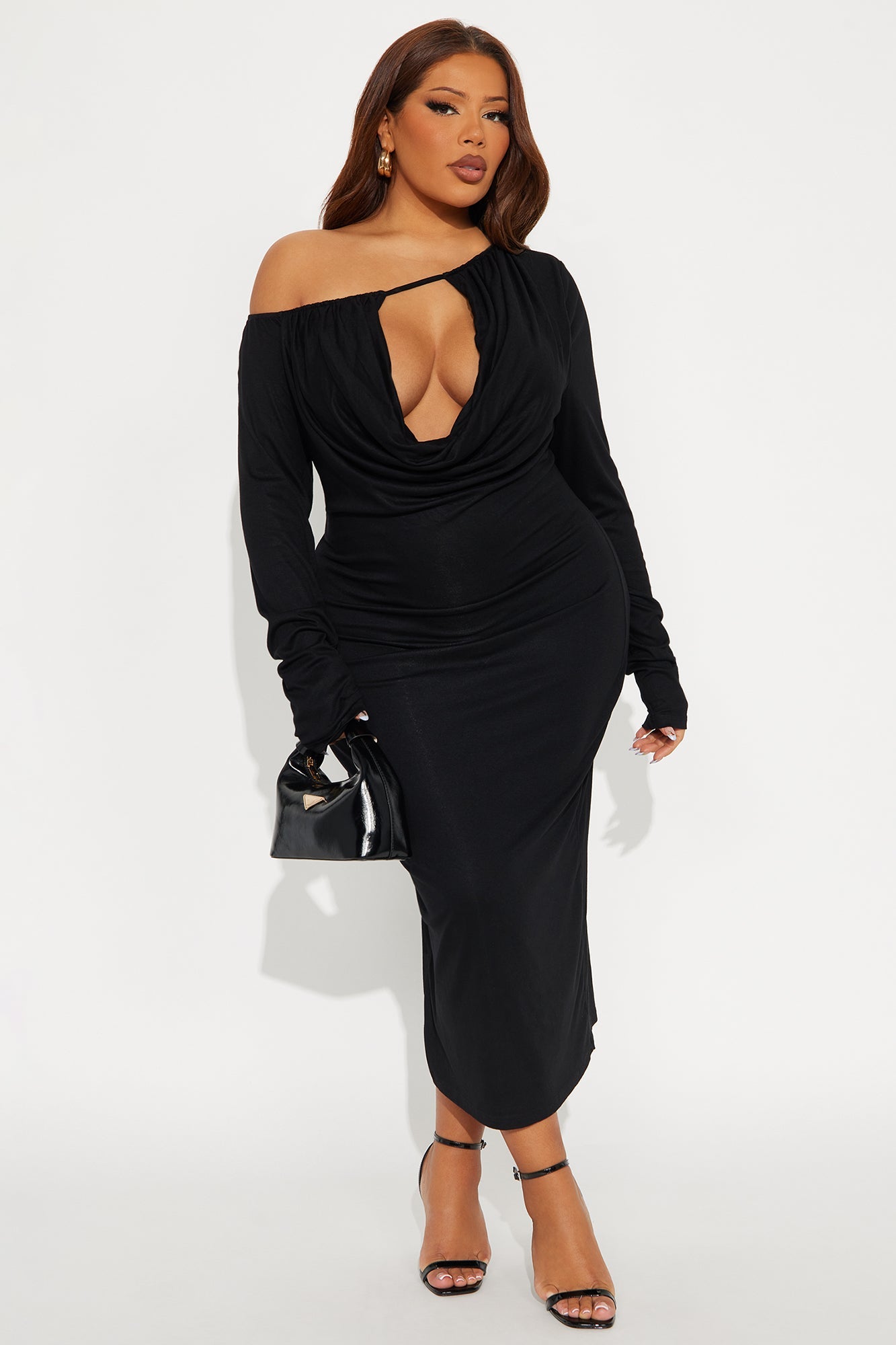 Chain Reaction Draped Midi Dress - Black