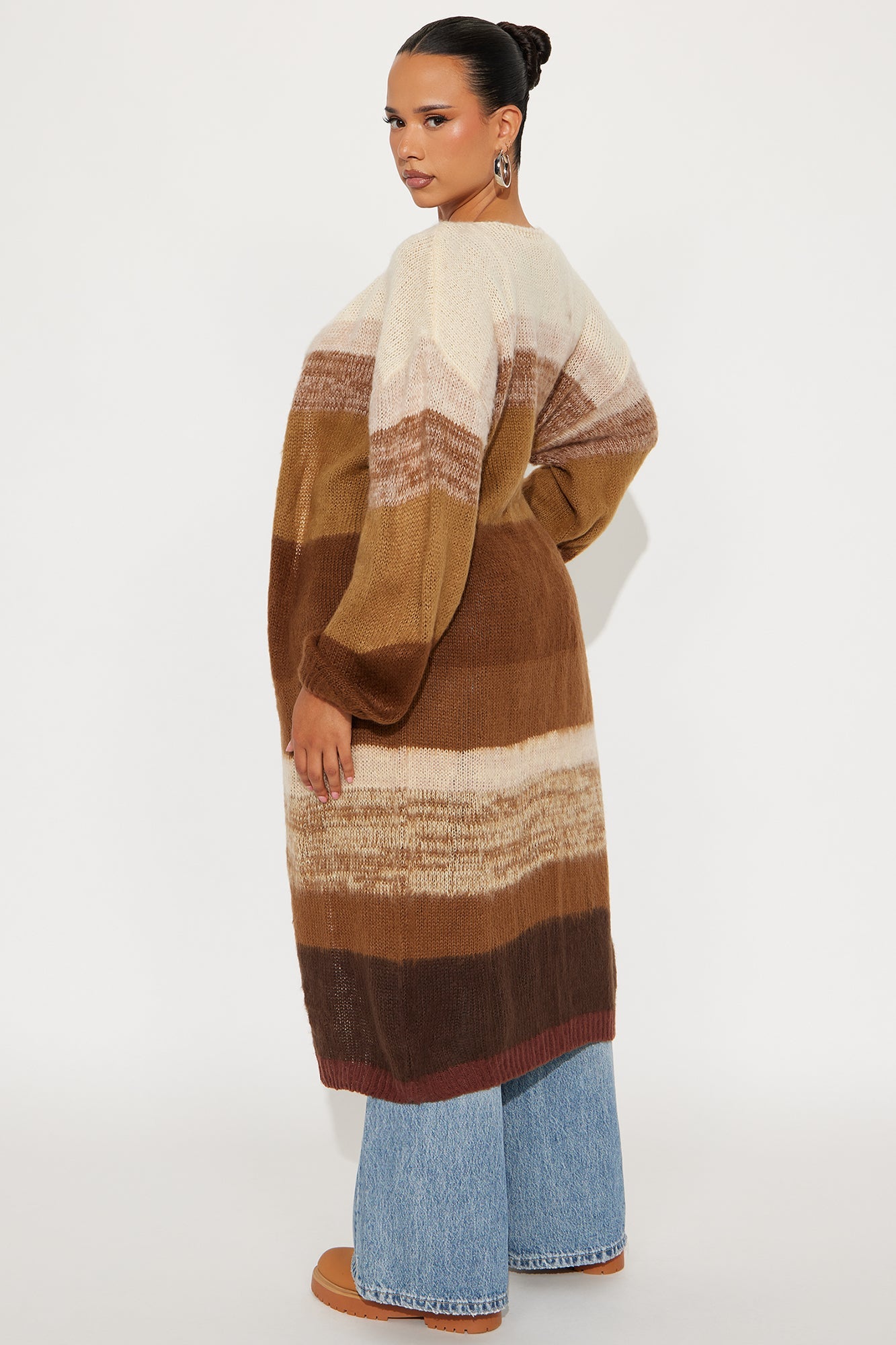 Lennon Color Block Long Cardigan - Brown/combo