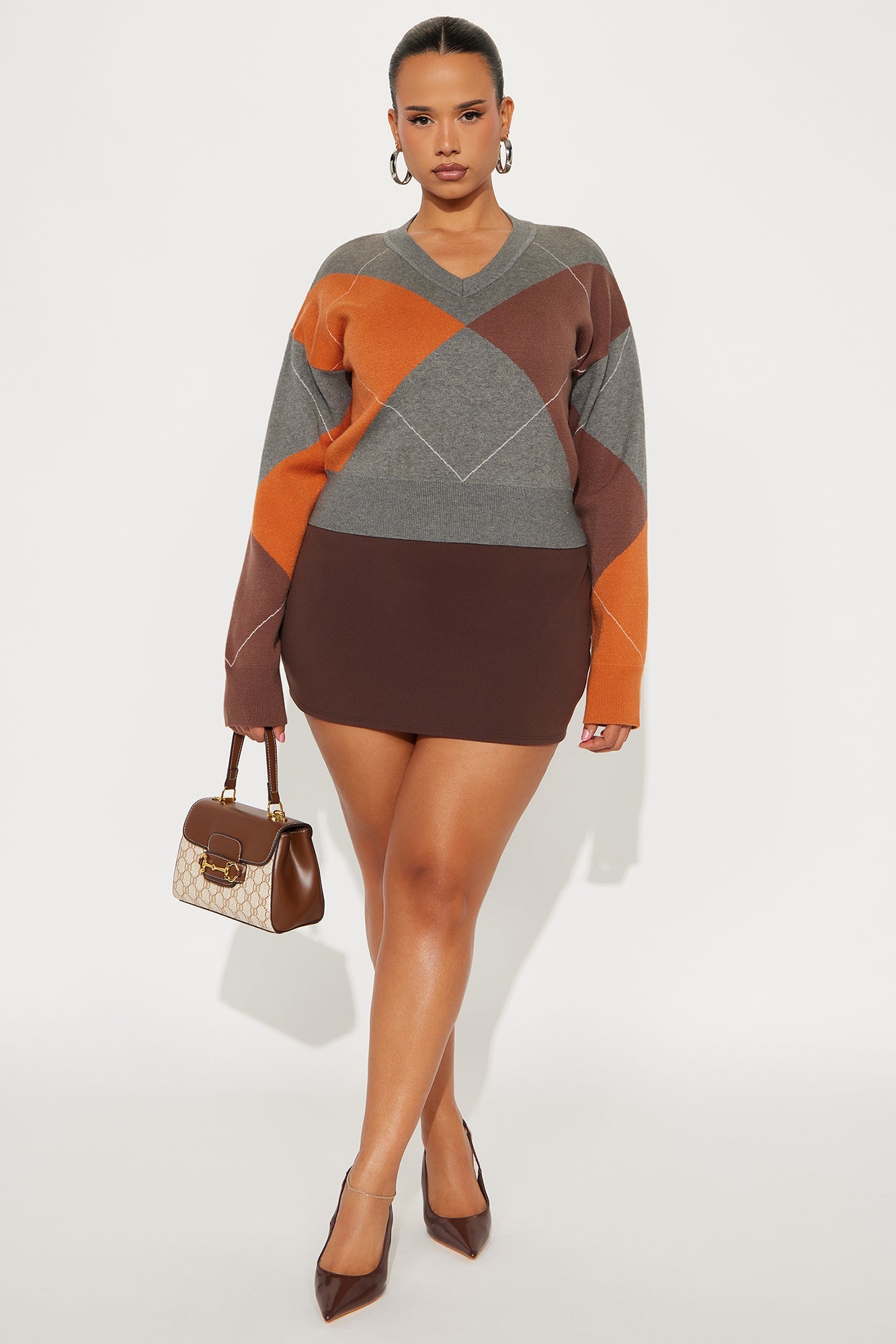 Nothing Like This Argyle Sweater - Grey/combo