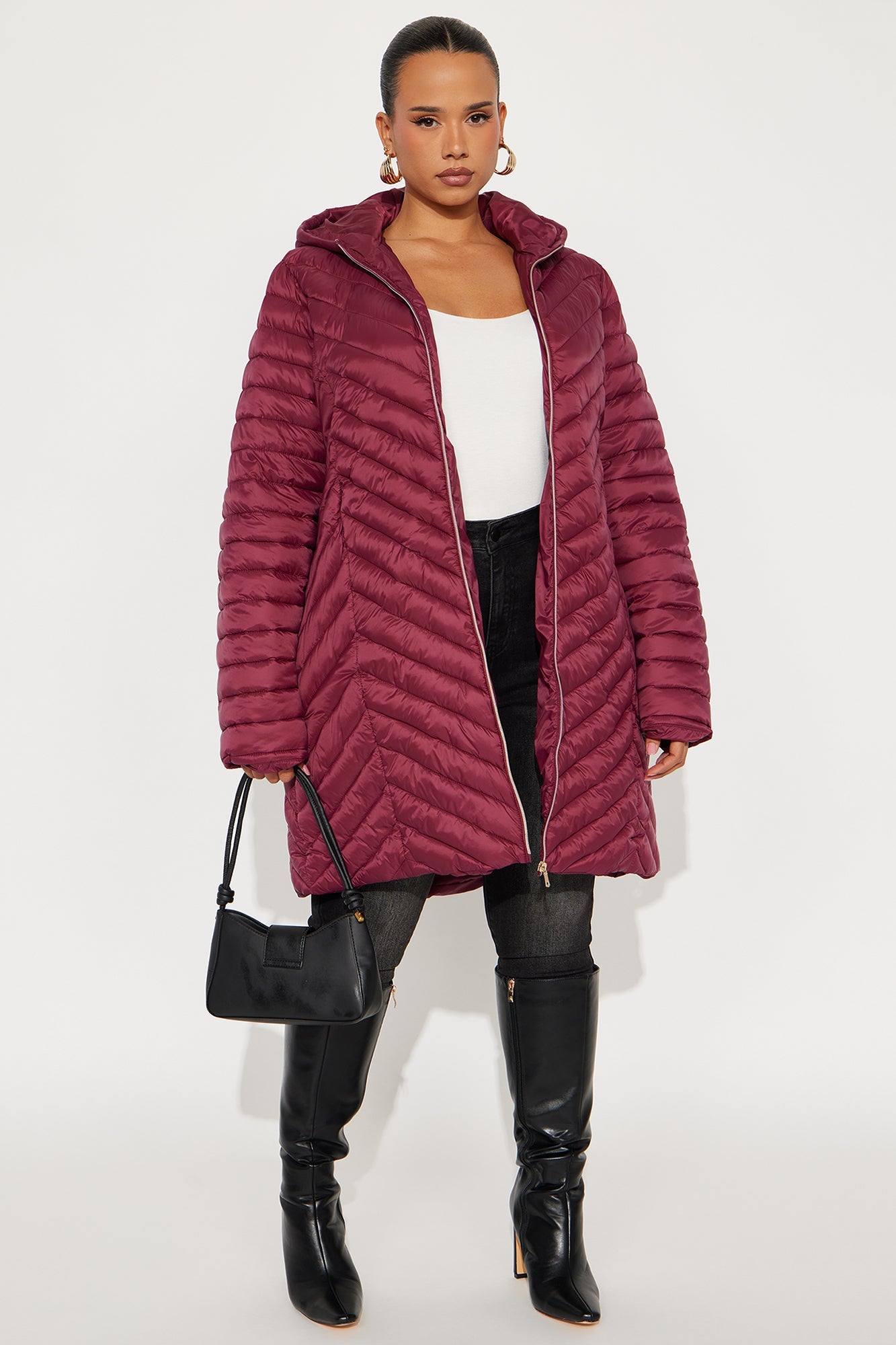 Cold Times Long Puffer Jacket - Burgundy