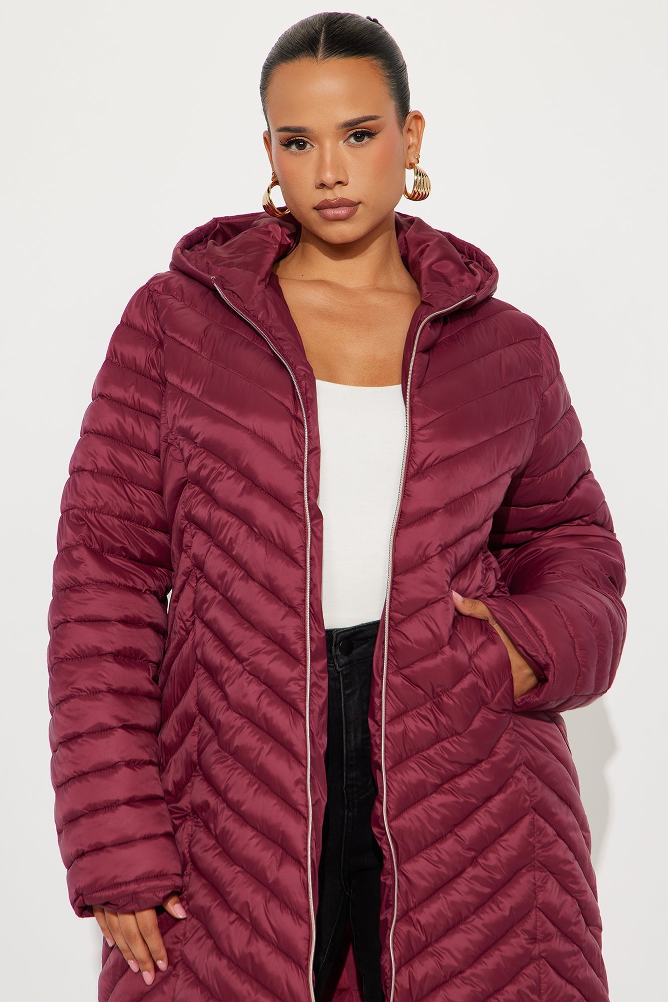 Cold Times Long Puffer Jacket - Burgundy