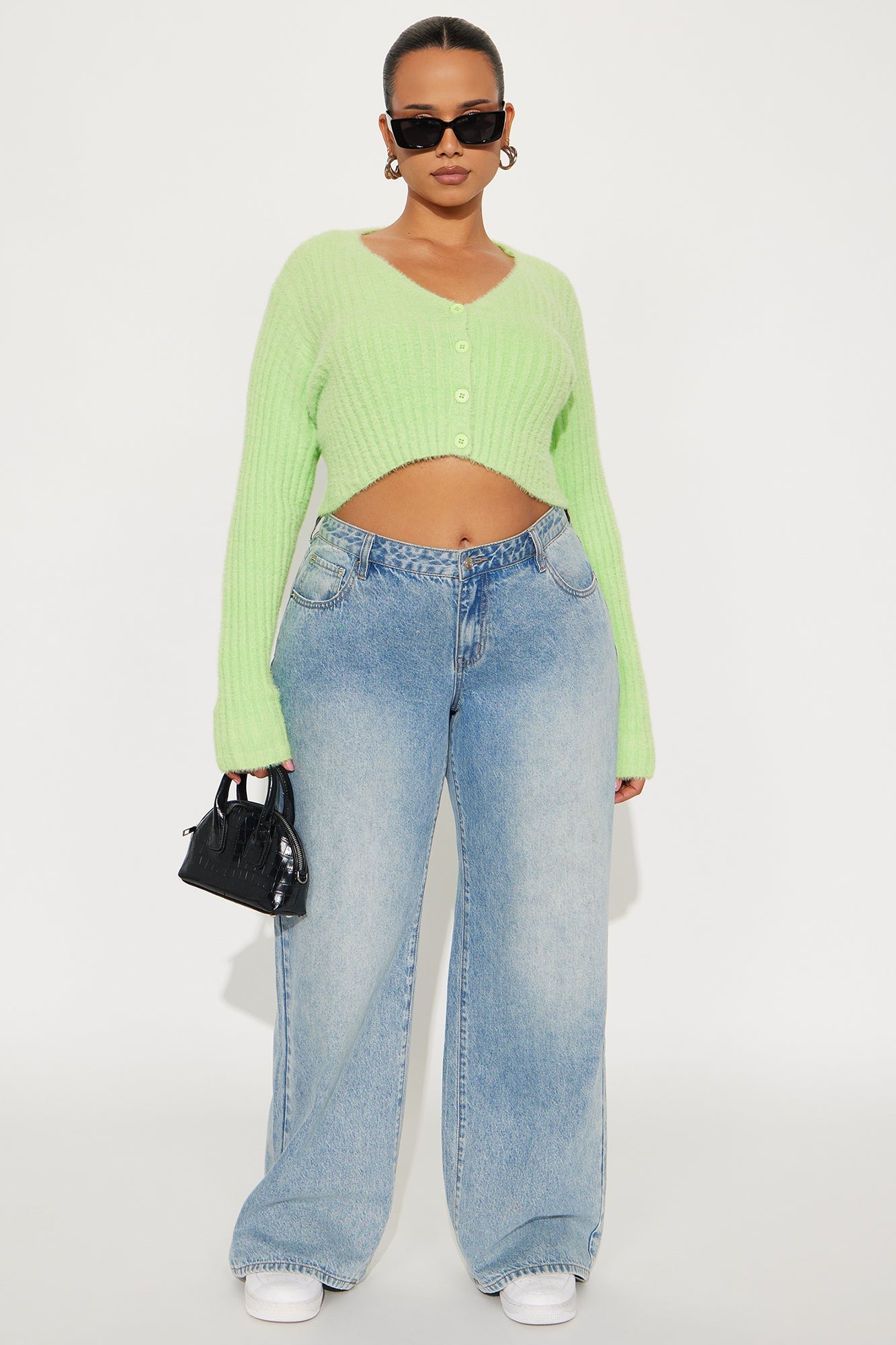Make It Fun Cropped Fuzzy Cardigan - Lime