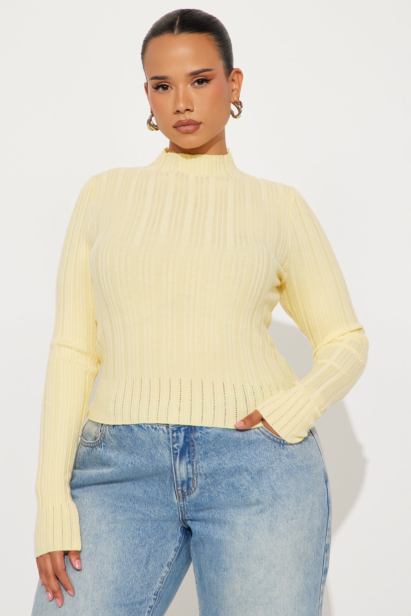 Ellis Mock Neck Sweater Top - Butter Yellow