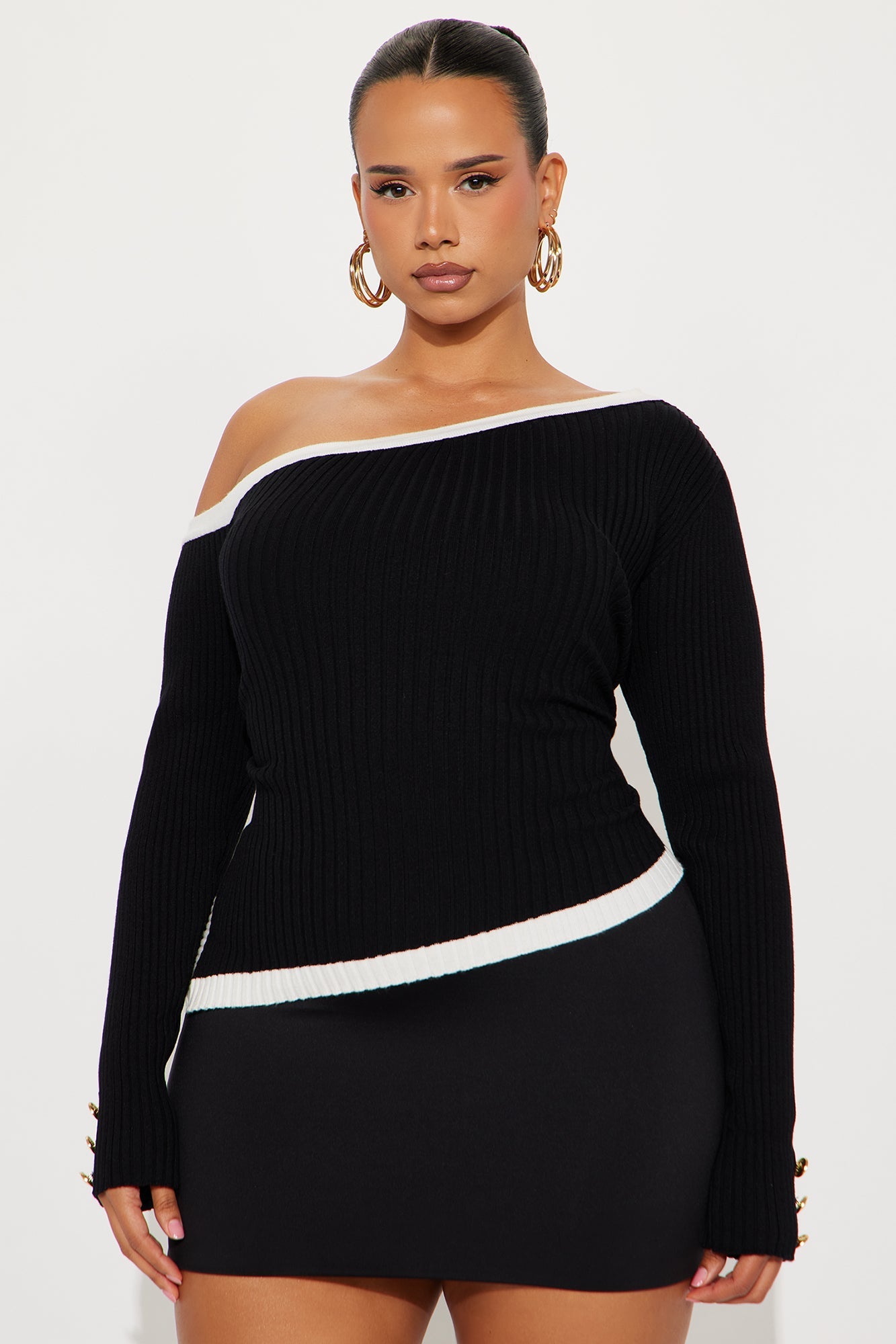 Katelyn Contrast Sweater Top - Black/White