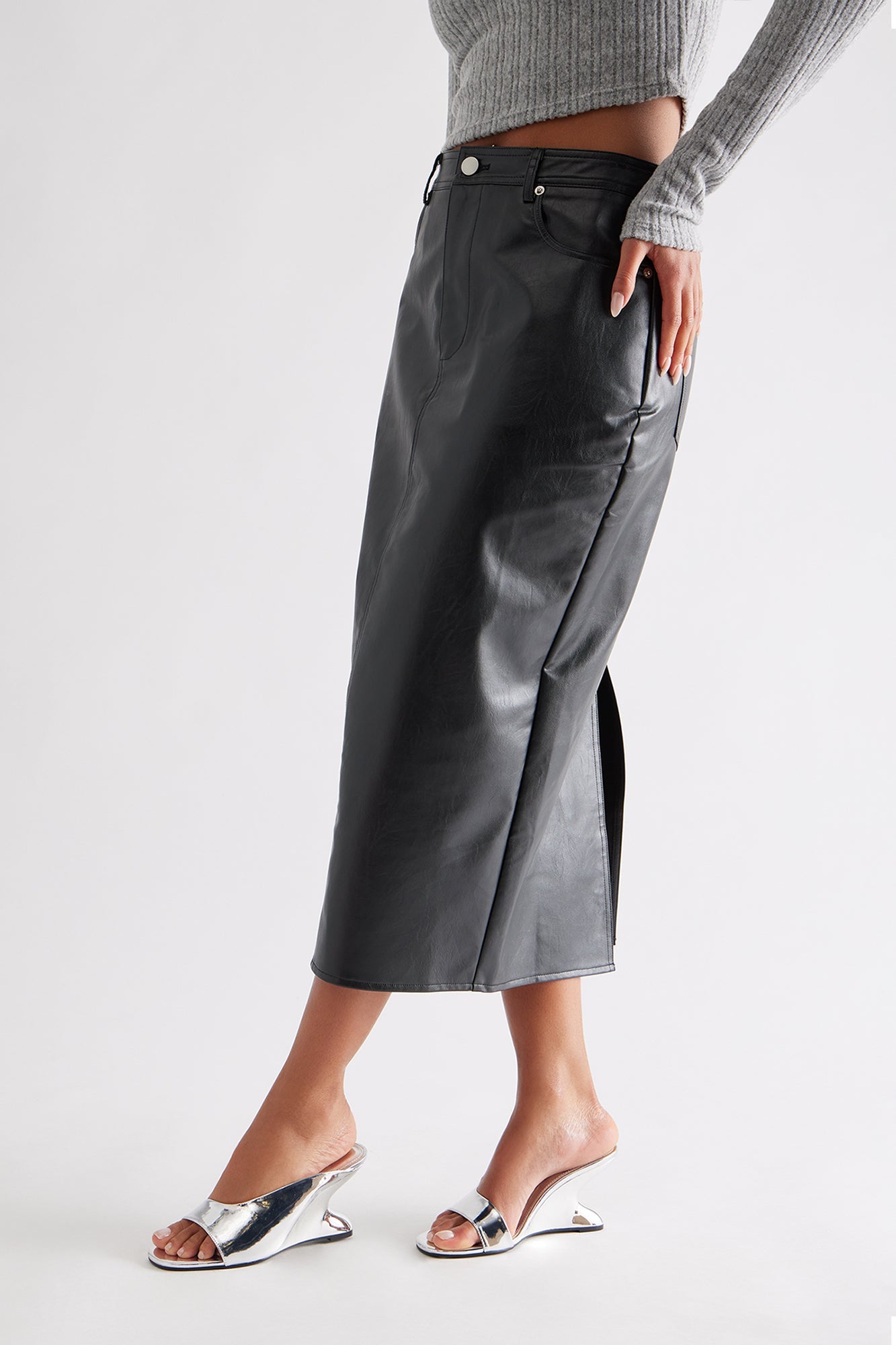 Curve Faux Patent Wedges - Silver