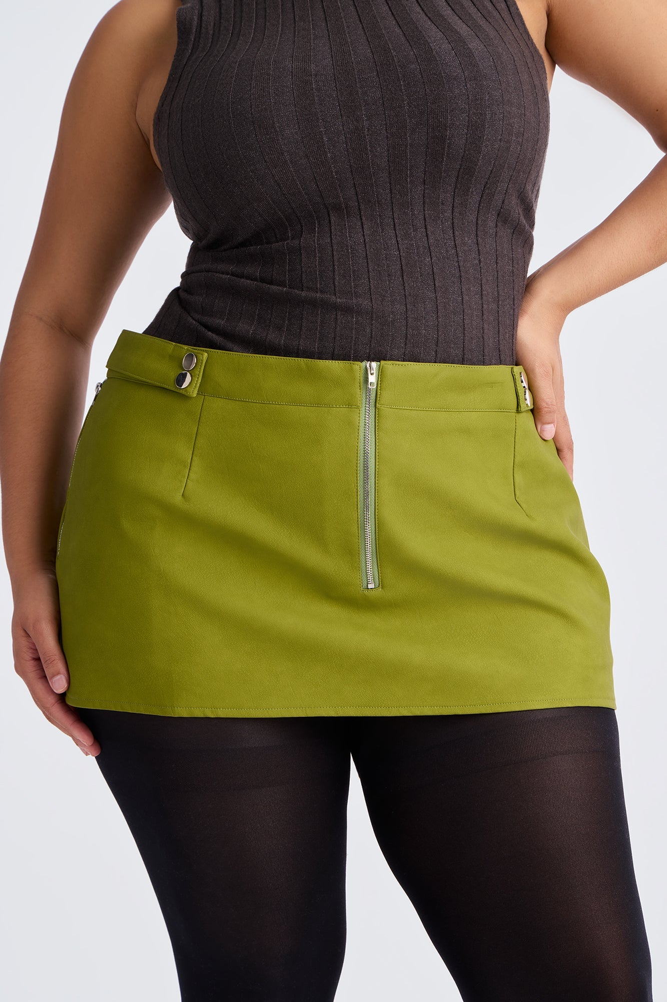 Up To No Good Washed Faux Leather Micro Mini Skirt - Olive