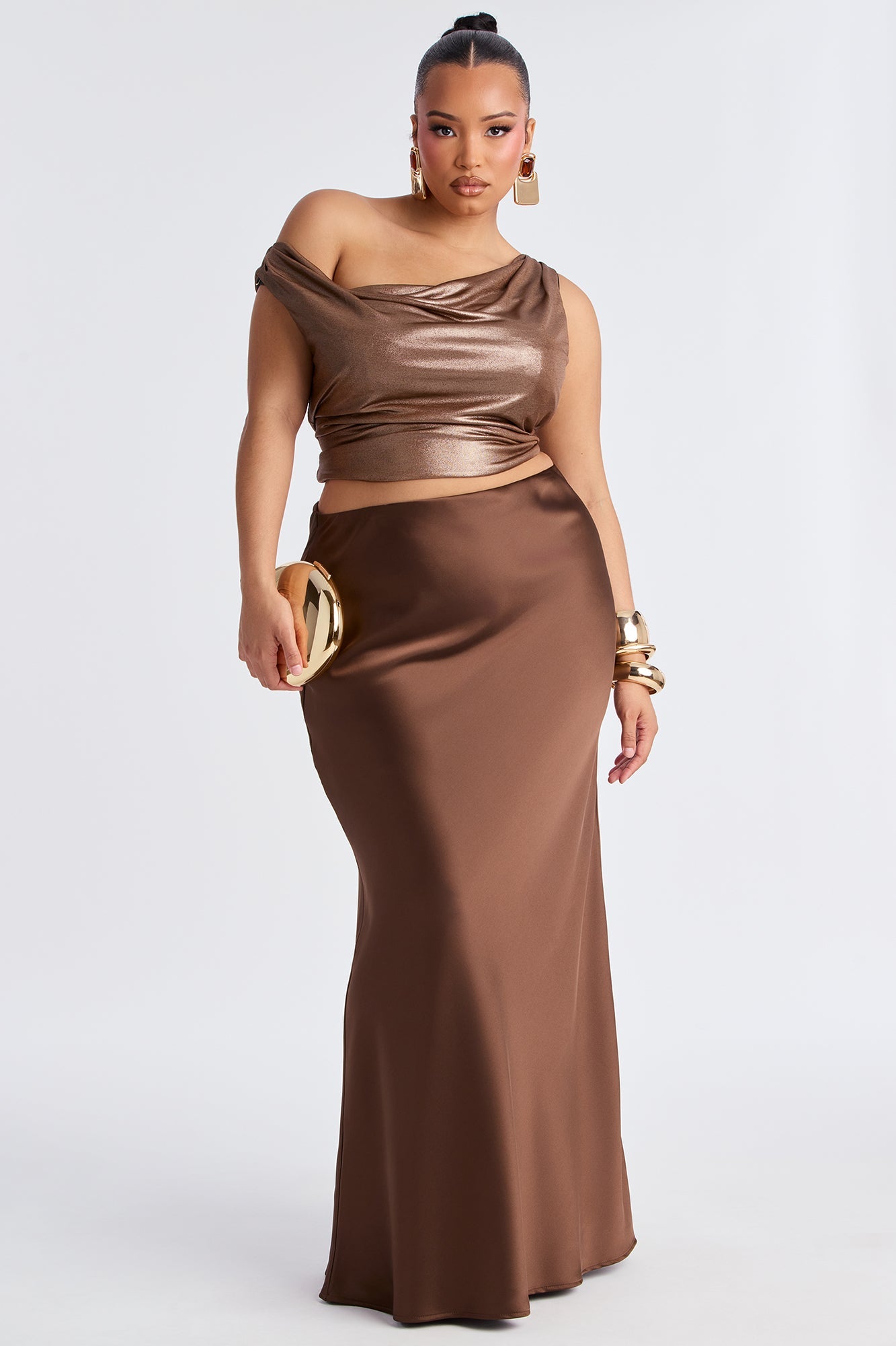 Aurora Satin Maxi Skirt - Dark Brown