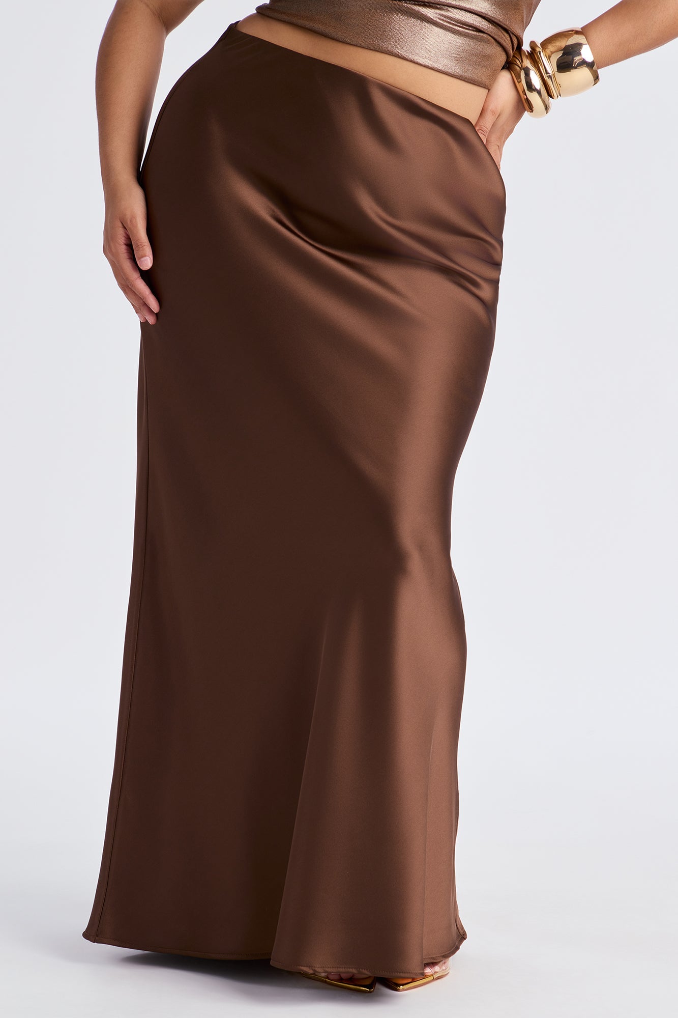 Aurora Satin Maxi Skirt - Dark Brown