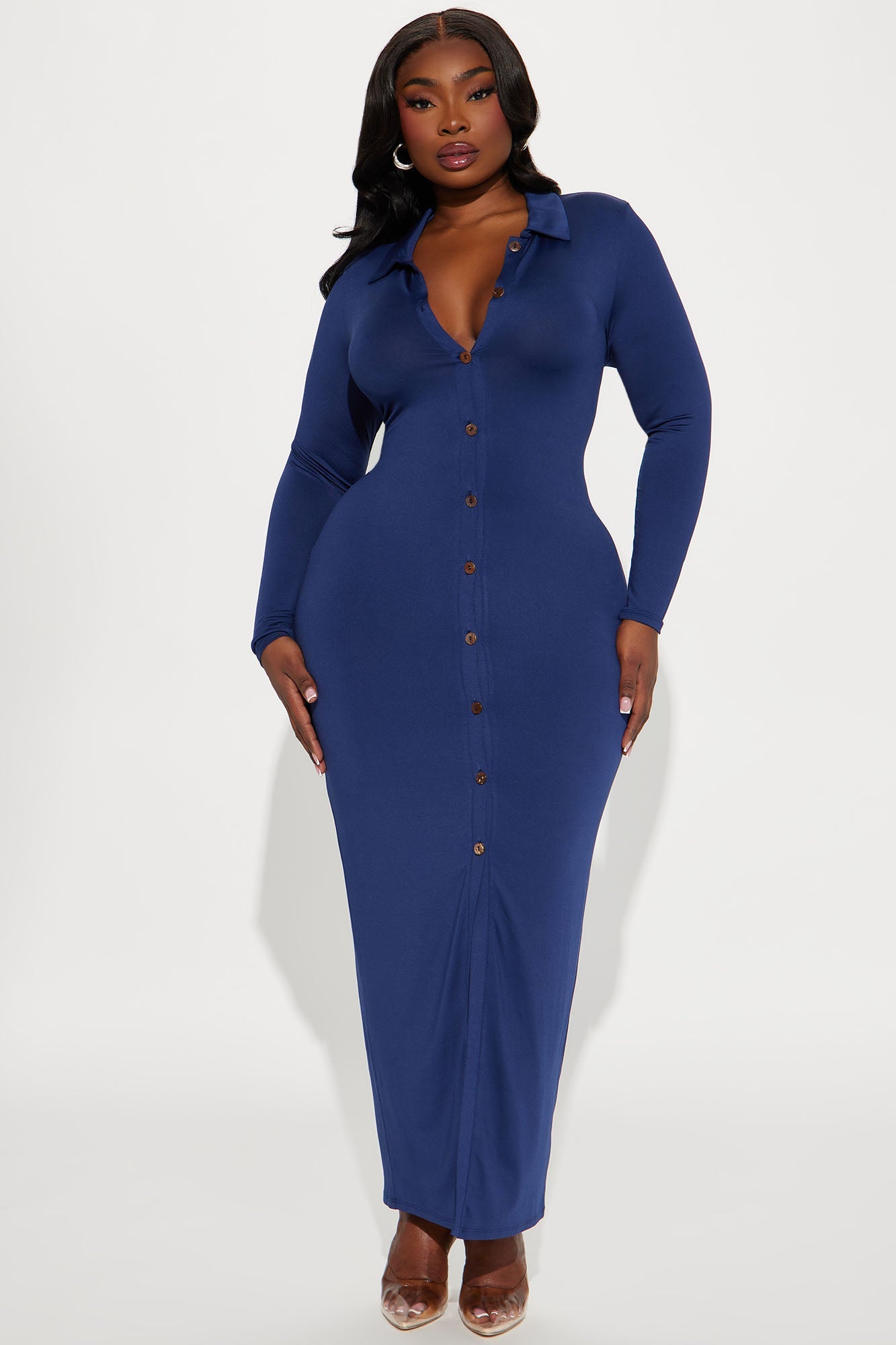 Luna Button Front Maxi Dress - Navy