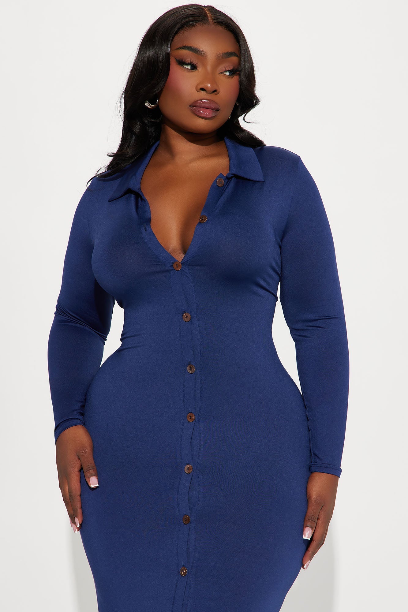 Luna Button Front Maxi Dress - Navy