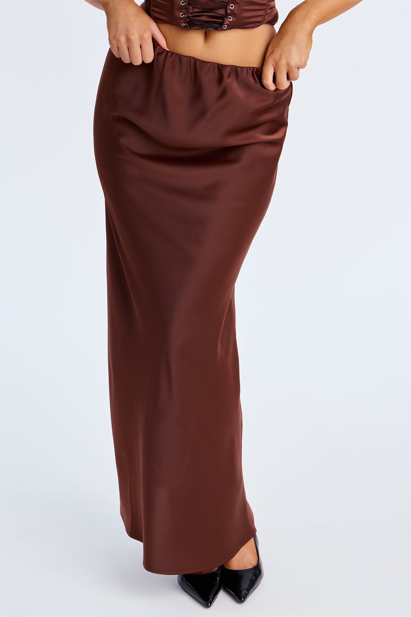 Brunch to GNO Satin Maxi Skirt - Chocolate
