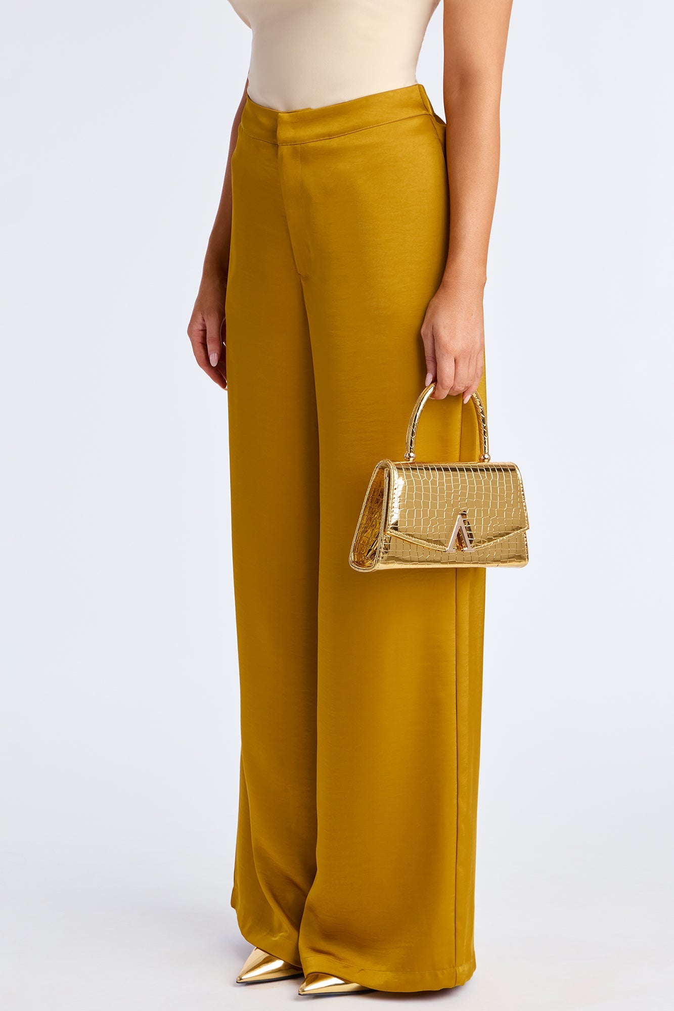 Denise Satin Wide Leg Trouser Pant - Mustard