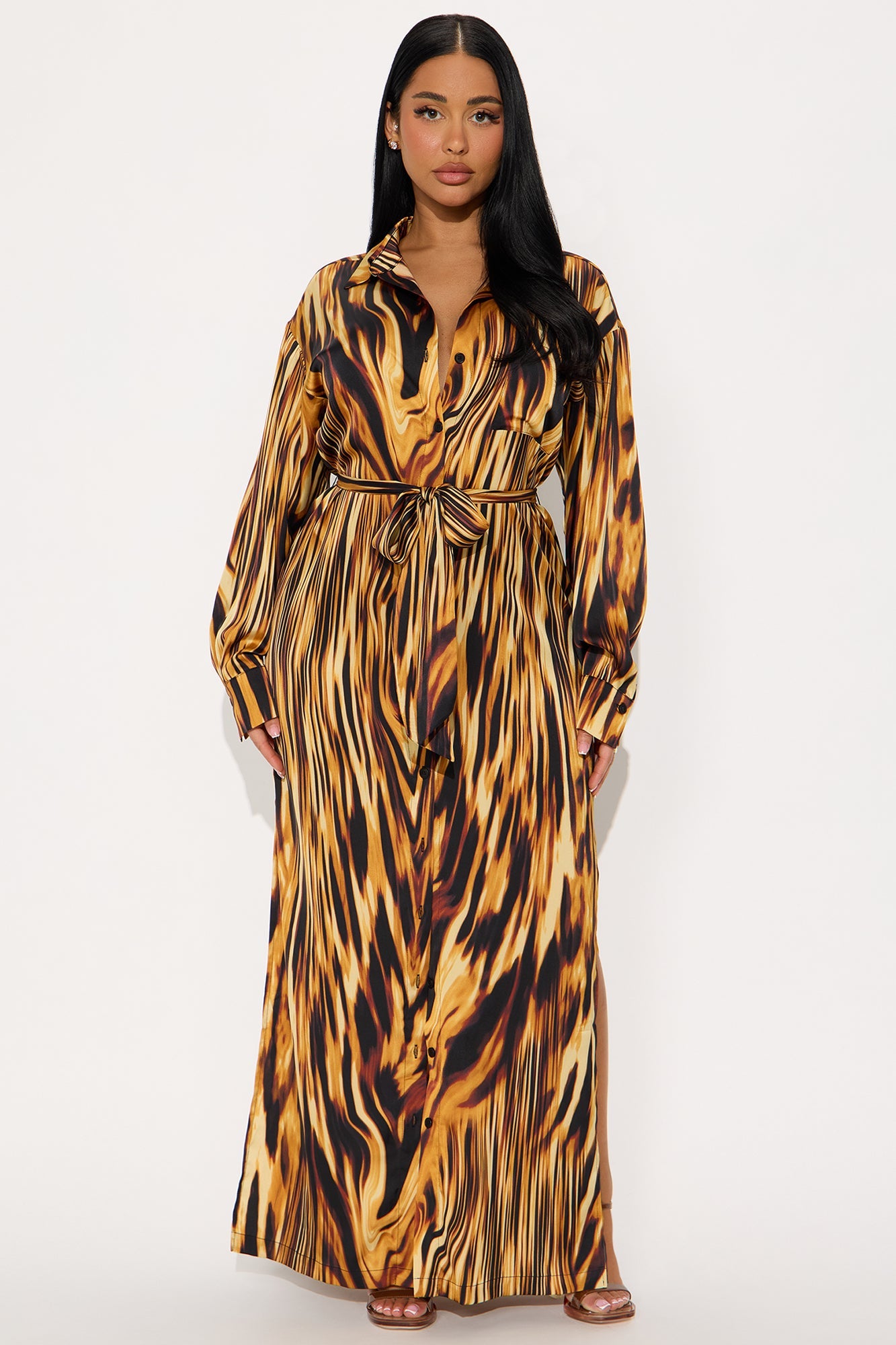 Swoon Club Satin Maxi Dress - Brown/combo