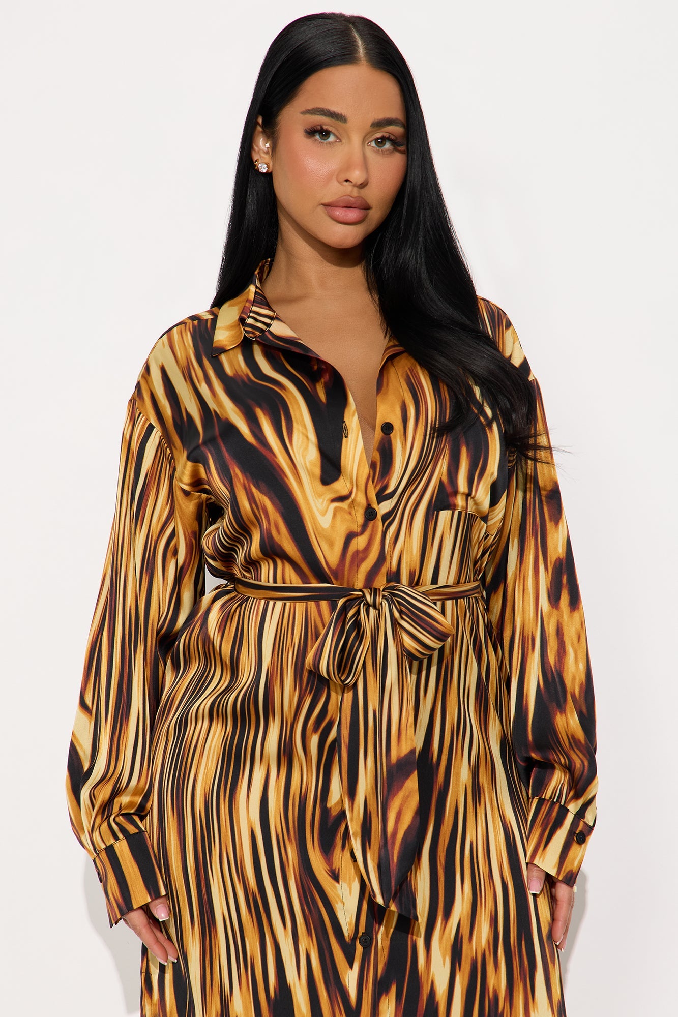 Swoon Club Satin Maxi Dress - Brown/combo