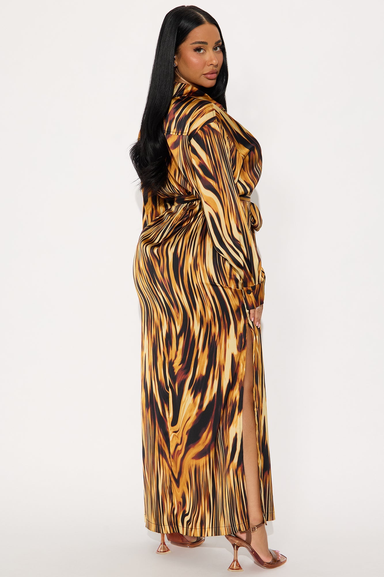 Swoon Club Satin Maxi Dress - Brown/combo