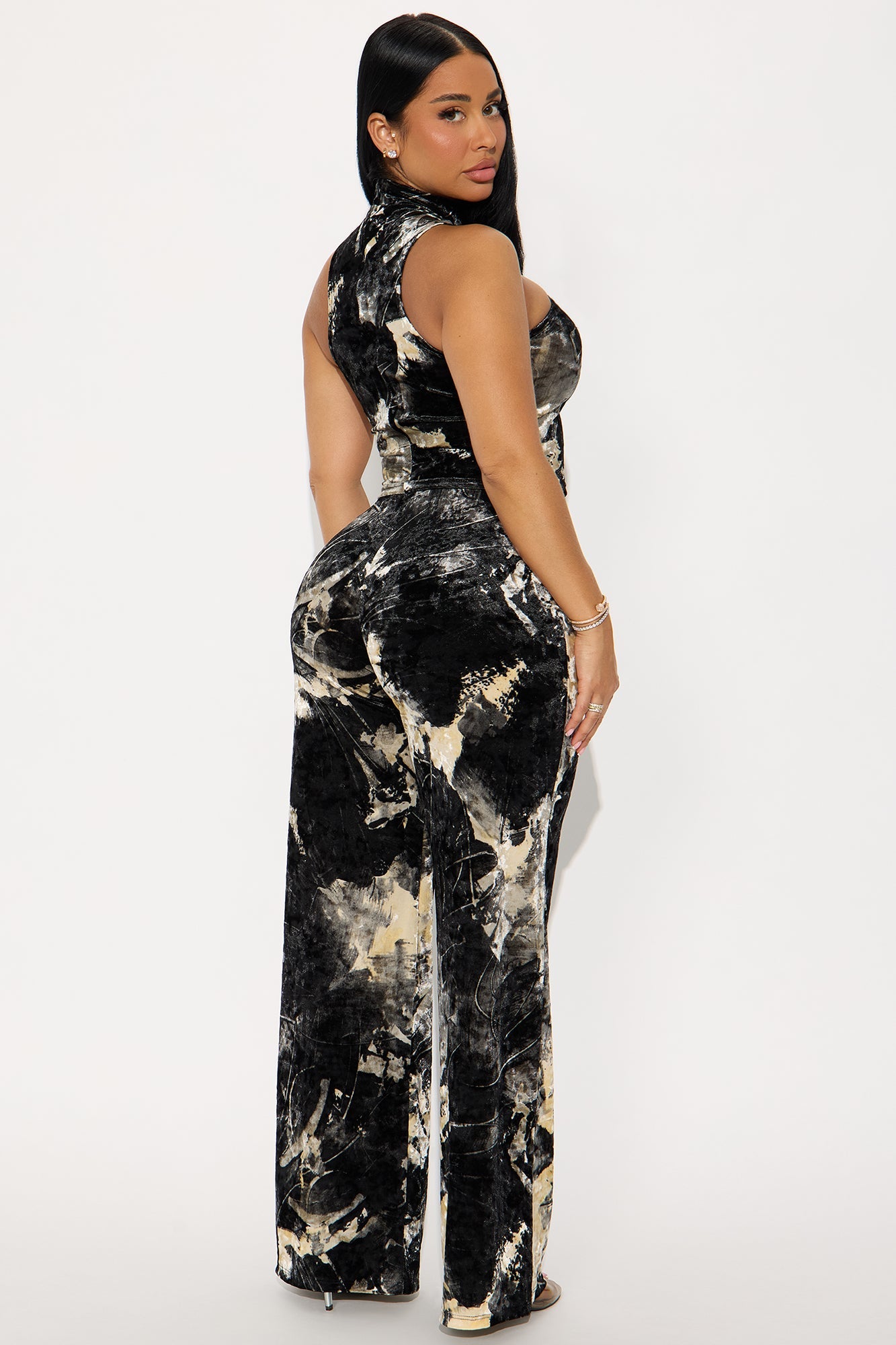 Amaya Velvet Halter Pant Set - Black/combo