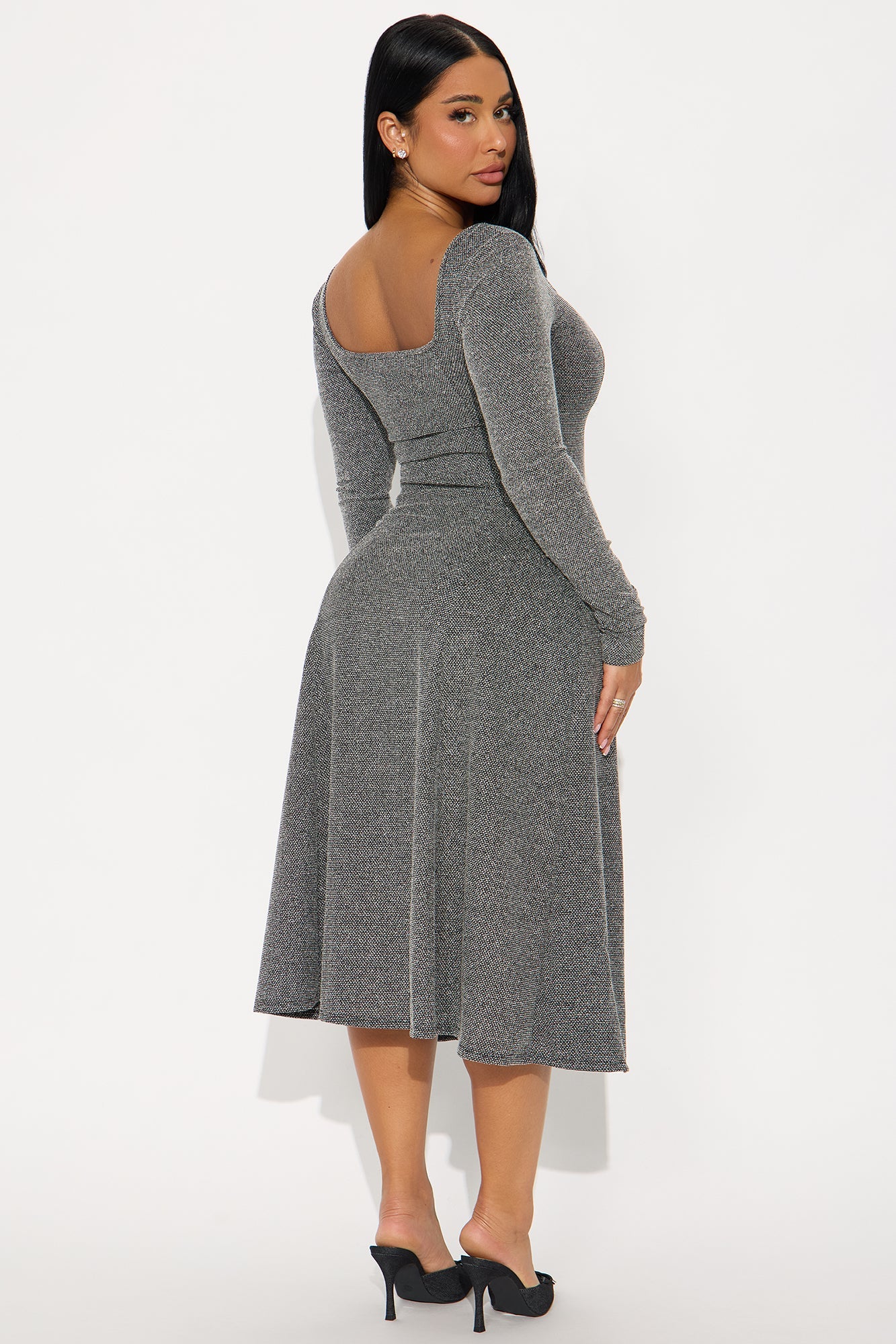 Cordelia Long Sleeve Sweater Midi Dress - Black/White