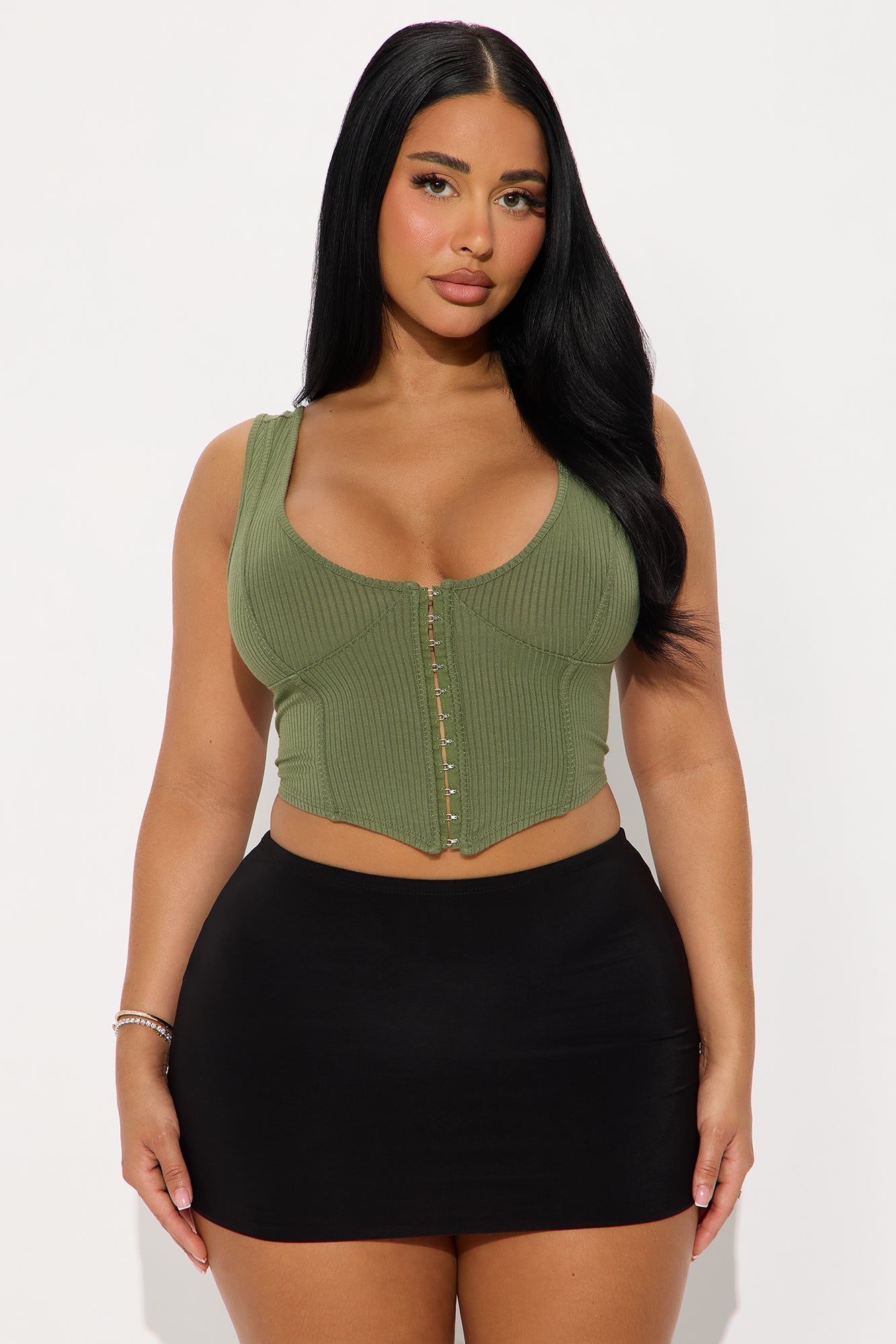 Natalie Ribbed Corset Top - Olive